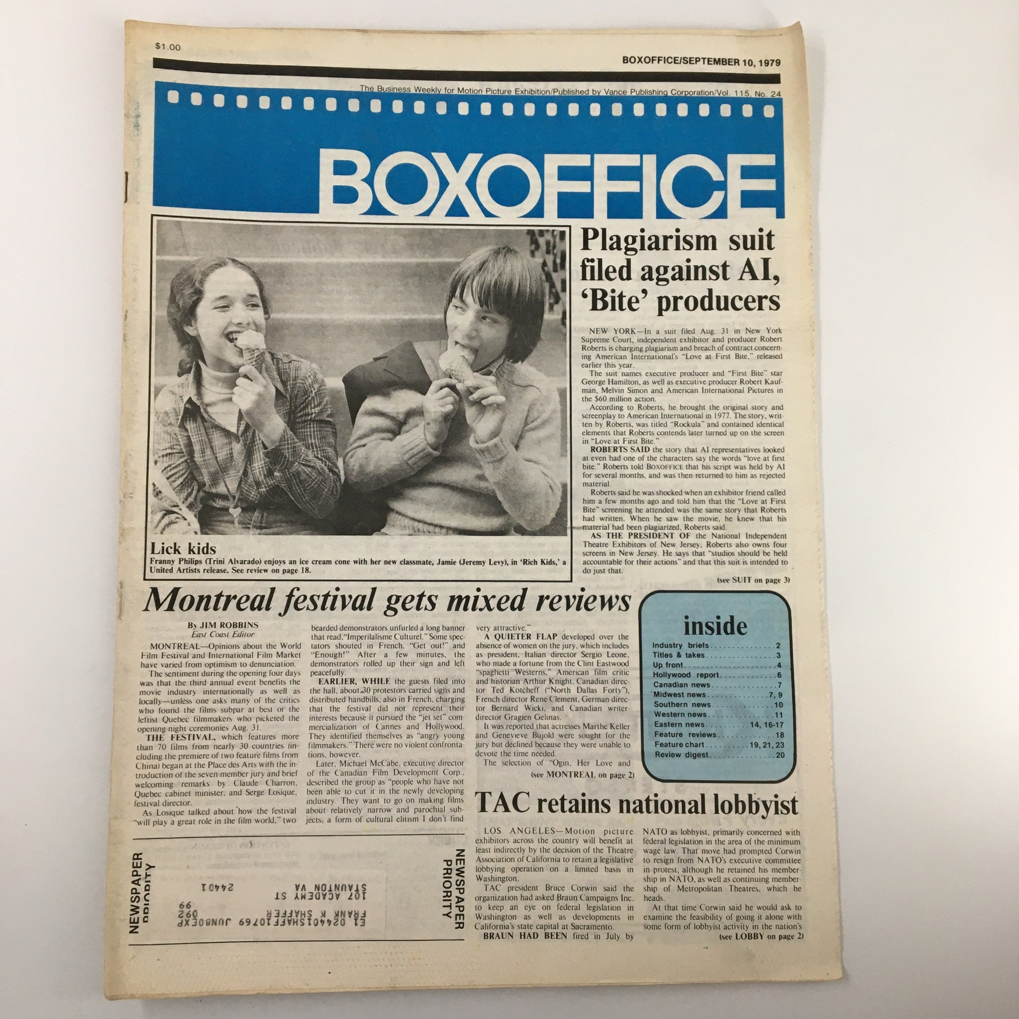 Box Office Magazine September 10 1979 Plagiarism Suit Filed Bite Producers