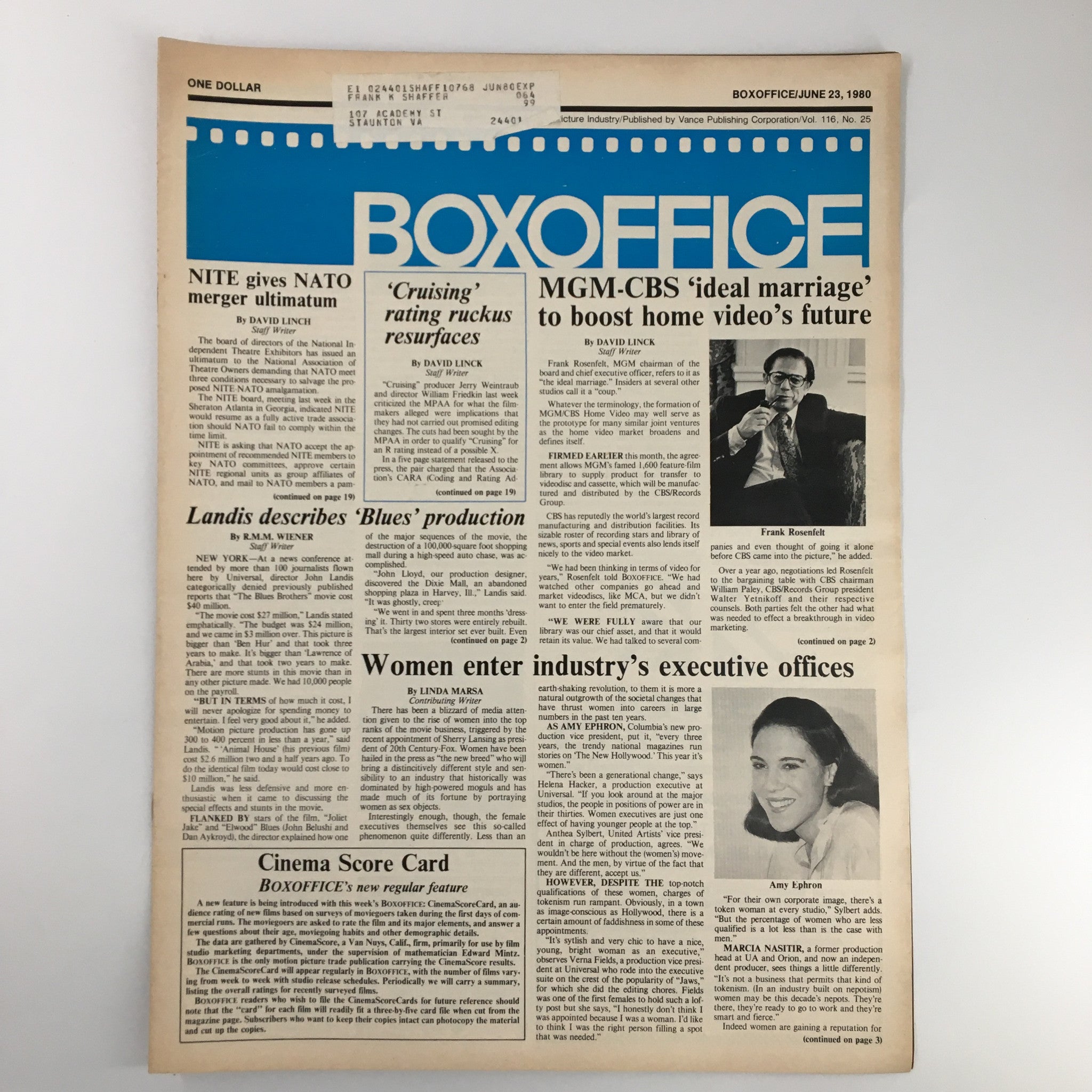 Box Office Magazine June 23 1980 Frank Rosenfelt Ideal Marriage and Amy Ephron