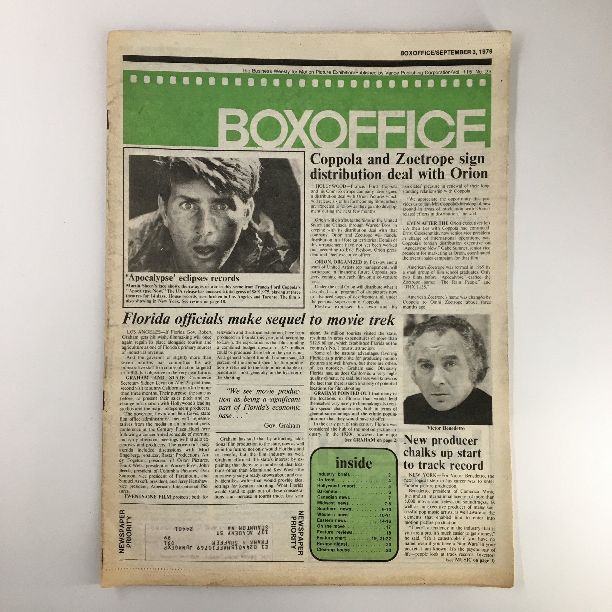 Box Office Magazine September 3 1979 Martin Sheen's Face in 'Apocalypse'