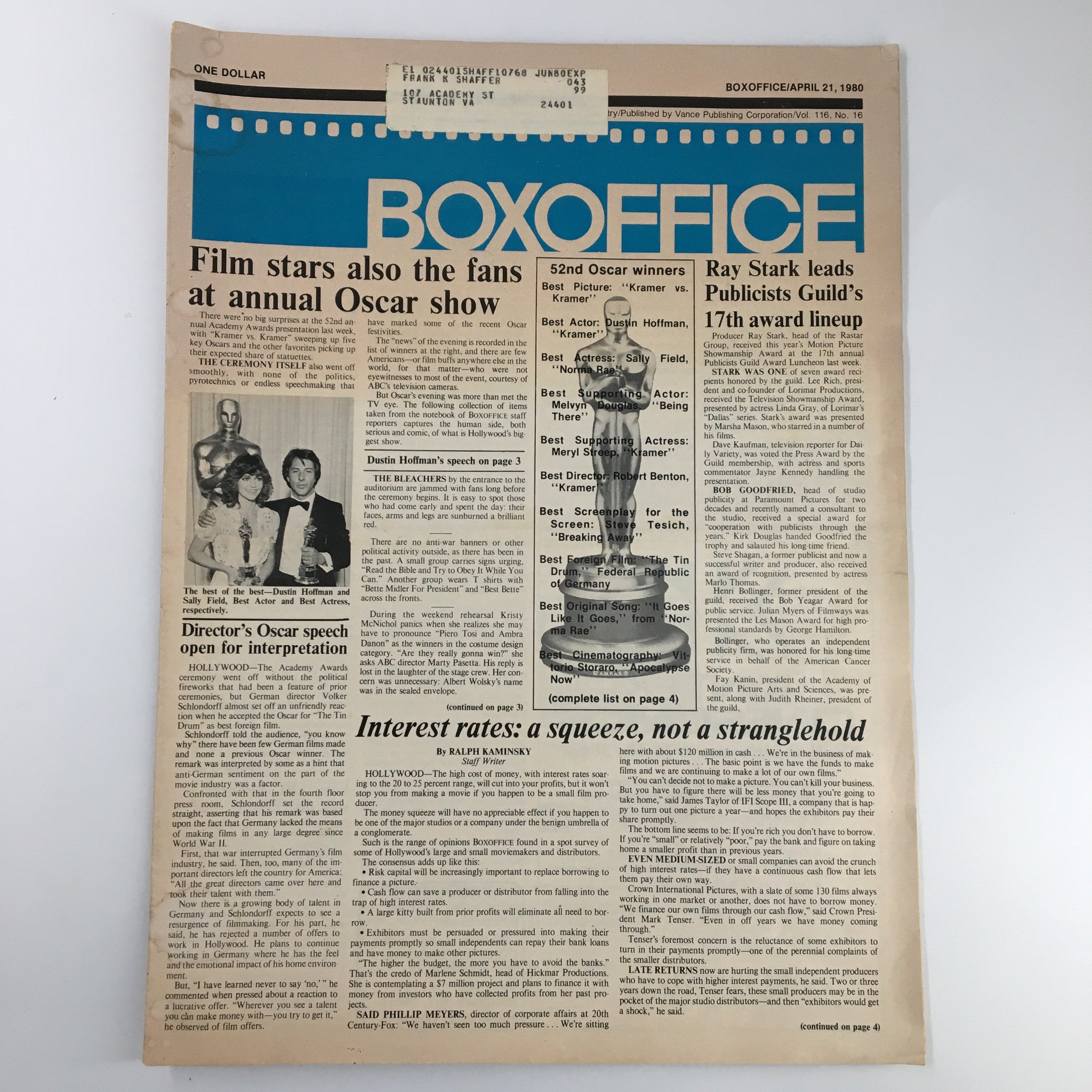 Box Office Magazine April 21 1980 Dustin Hofman and Sally Field The Best of Best