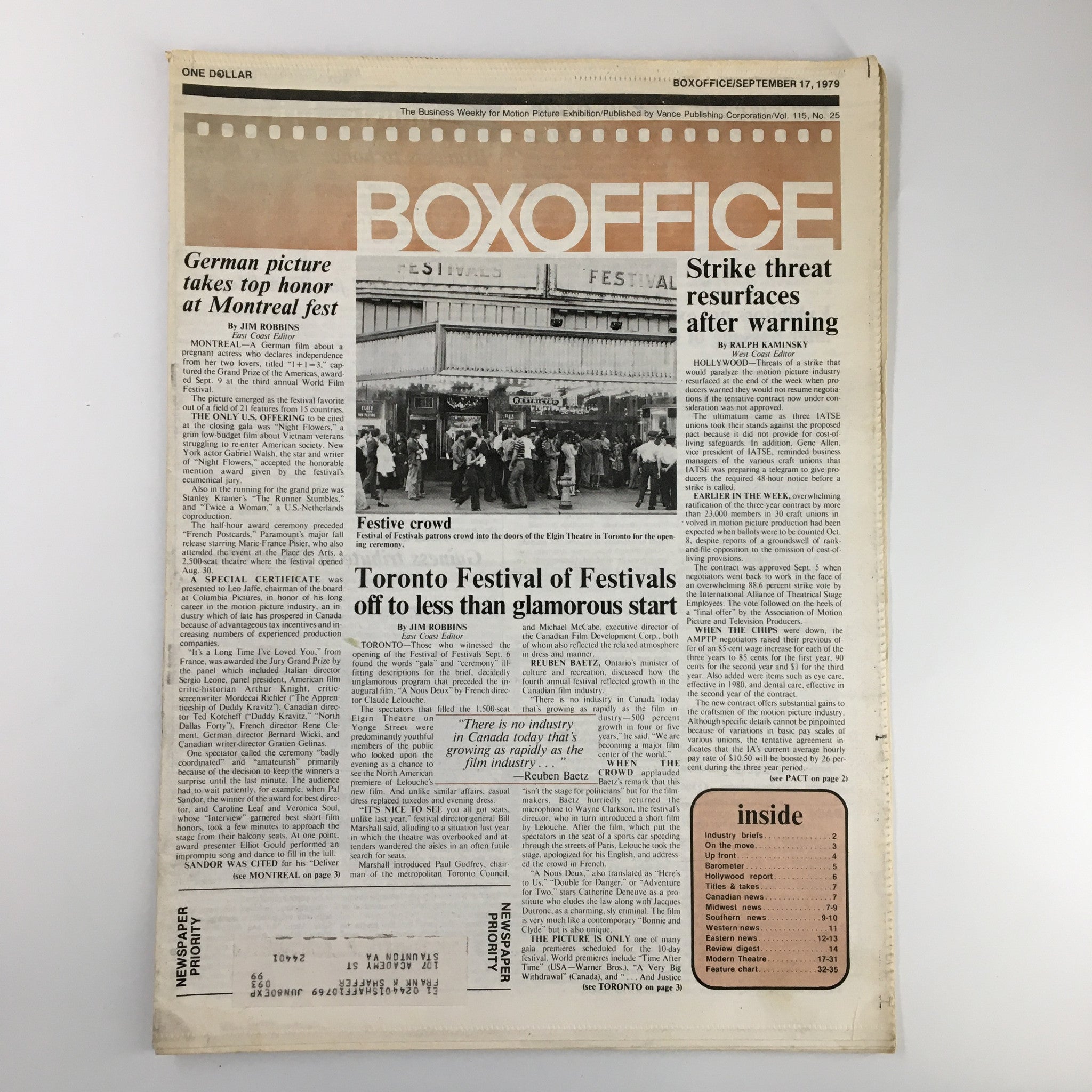 Box Office Magazine September 17 1979 The Toronto Festival of Festivals