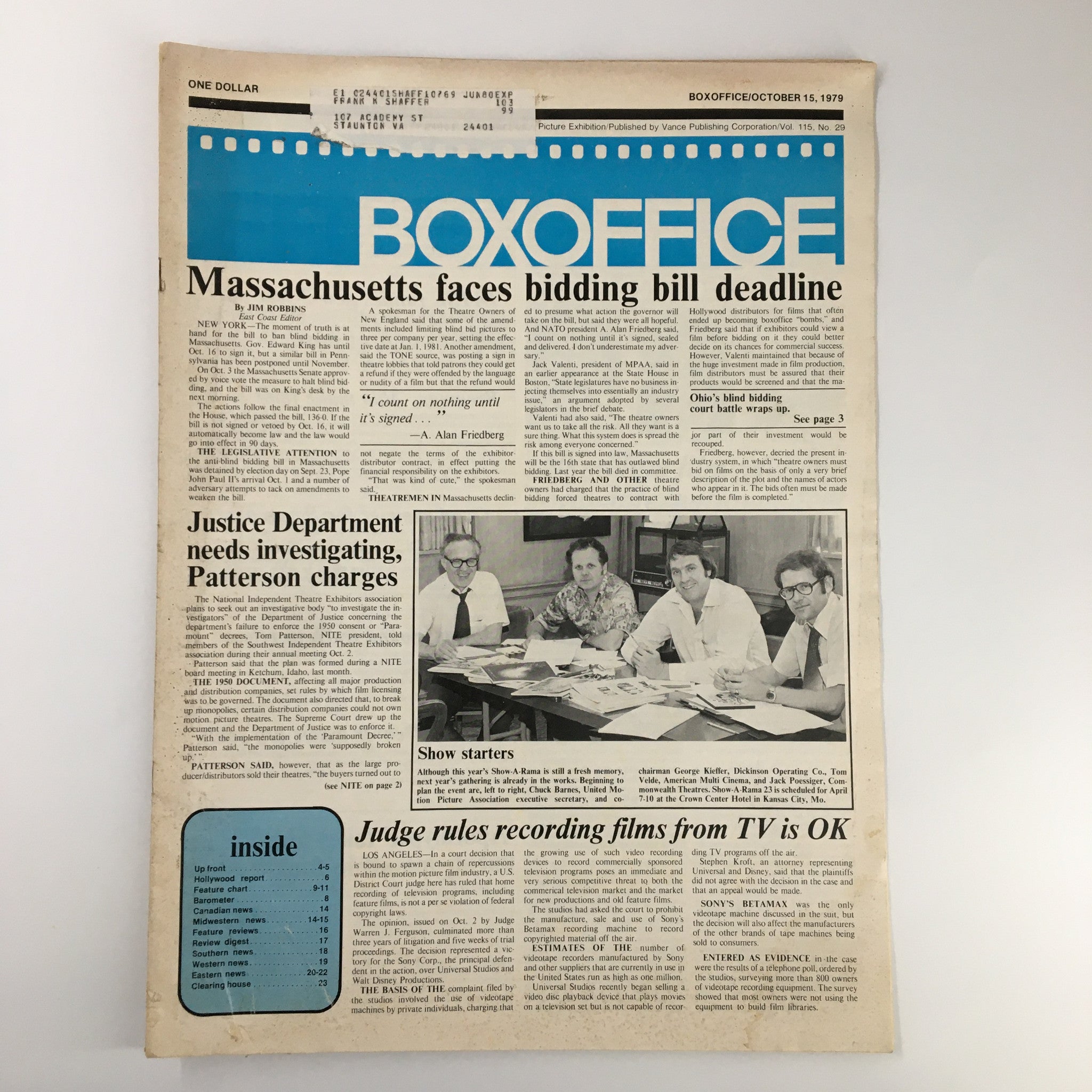 Box Office Magazine October 15 1979 Justice Department in Patterson Charges