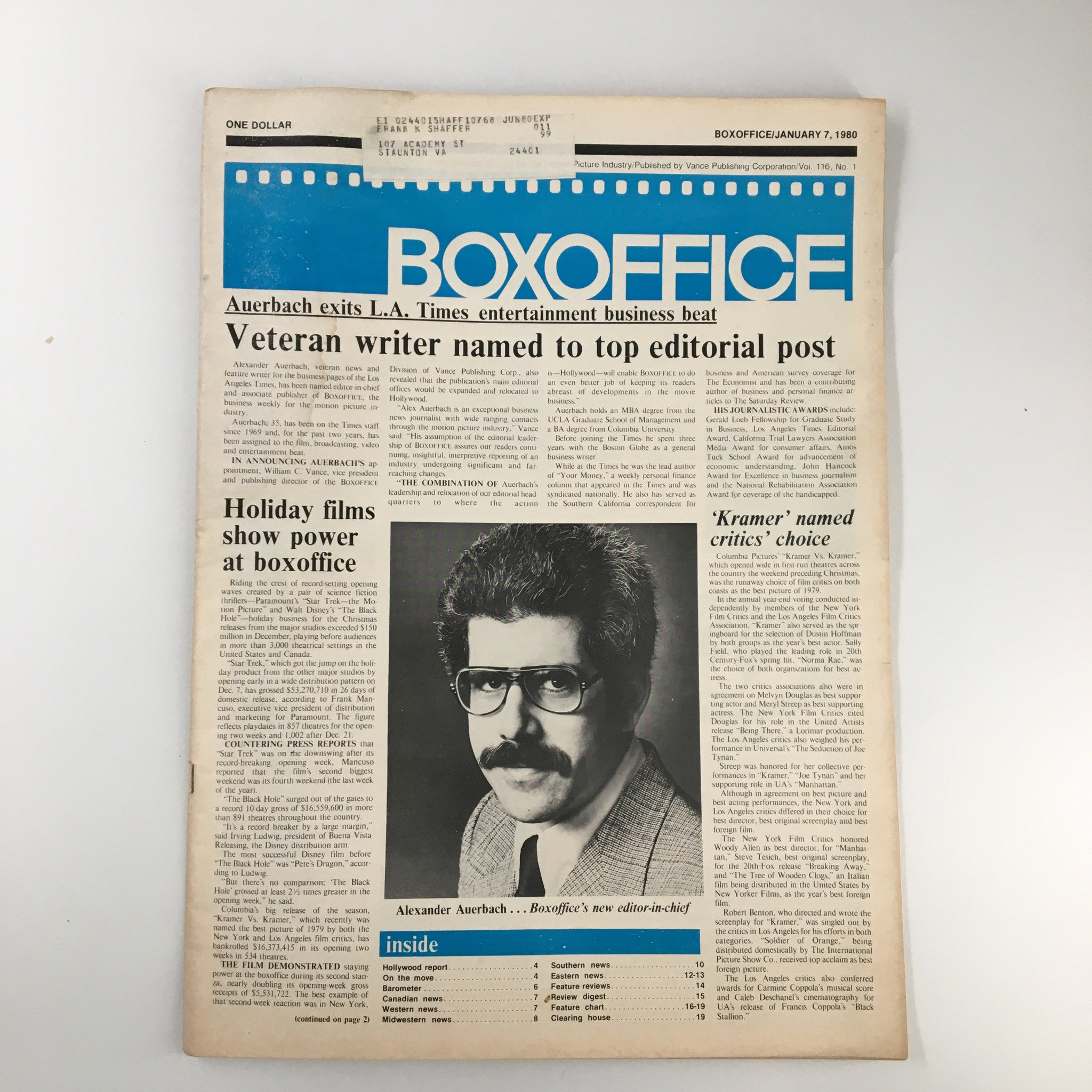 Box Office Magazine January 7 1980 Alexander Auerbach Boxoffice Editor-in-Chief