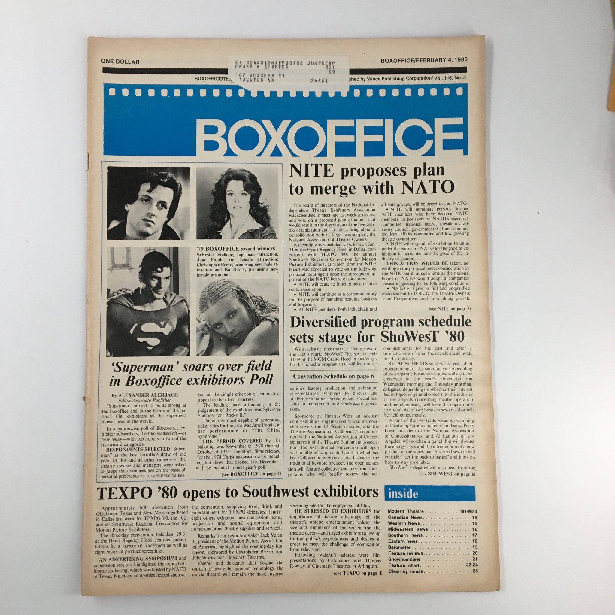 Box Office Magazine February 4 1980 Sylvester Stalone, Jane Fonda, Christopher R