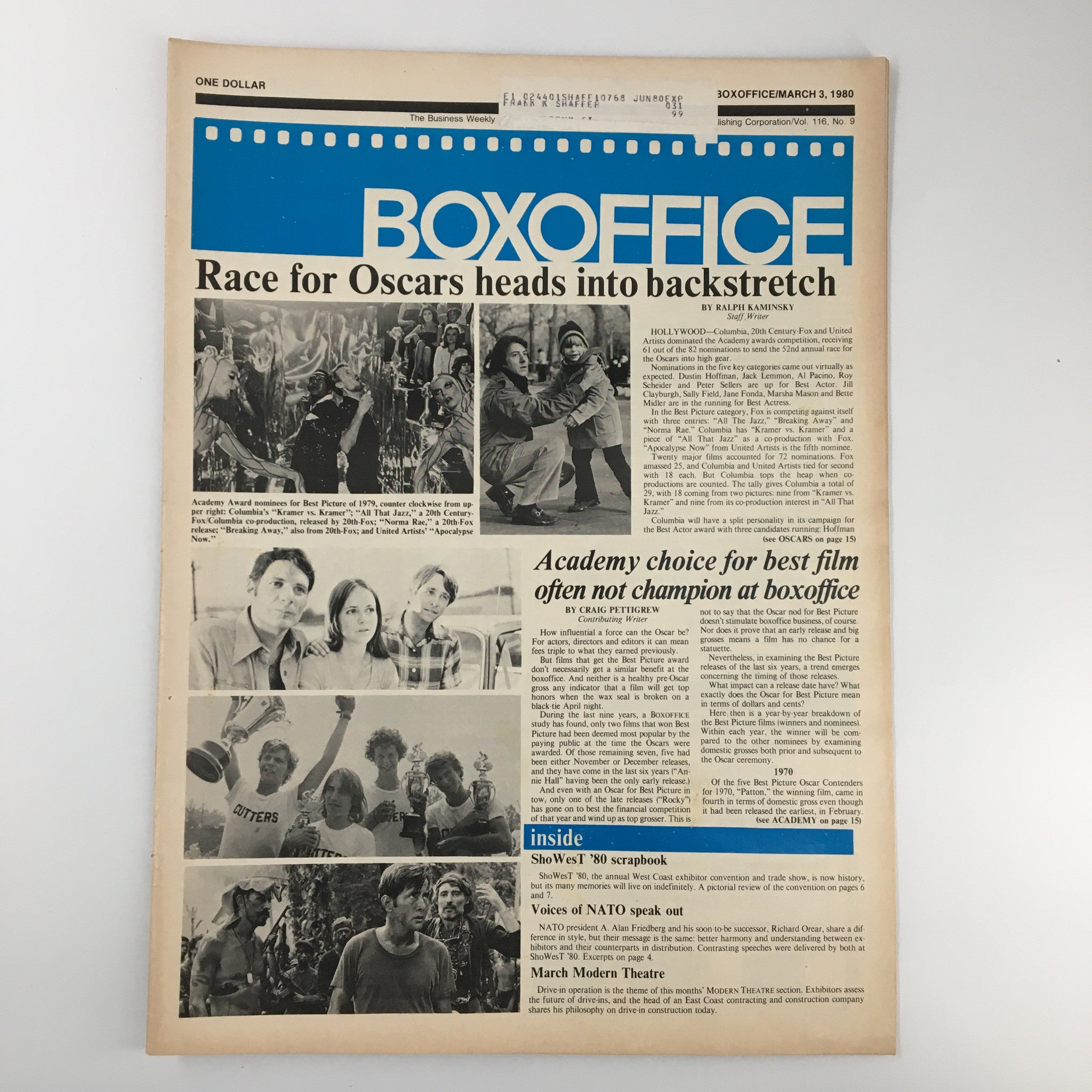 Box Office Magazine March 3 1980 Race for Oscars Heads Into Backstretch