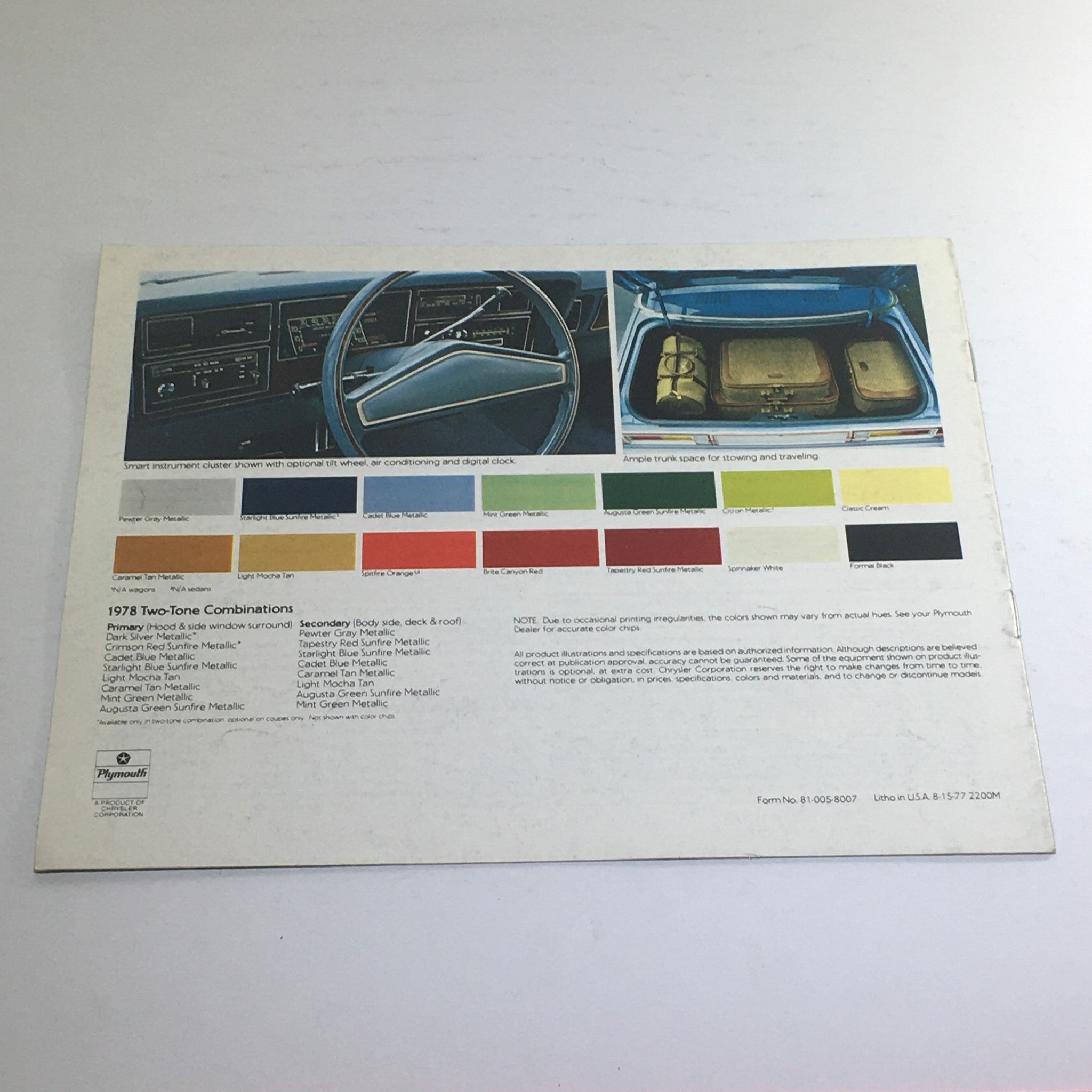 1978 Plymouth Volare Coupe Sedan Dealership Car Auto Brochure Catalog