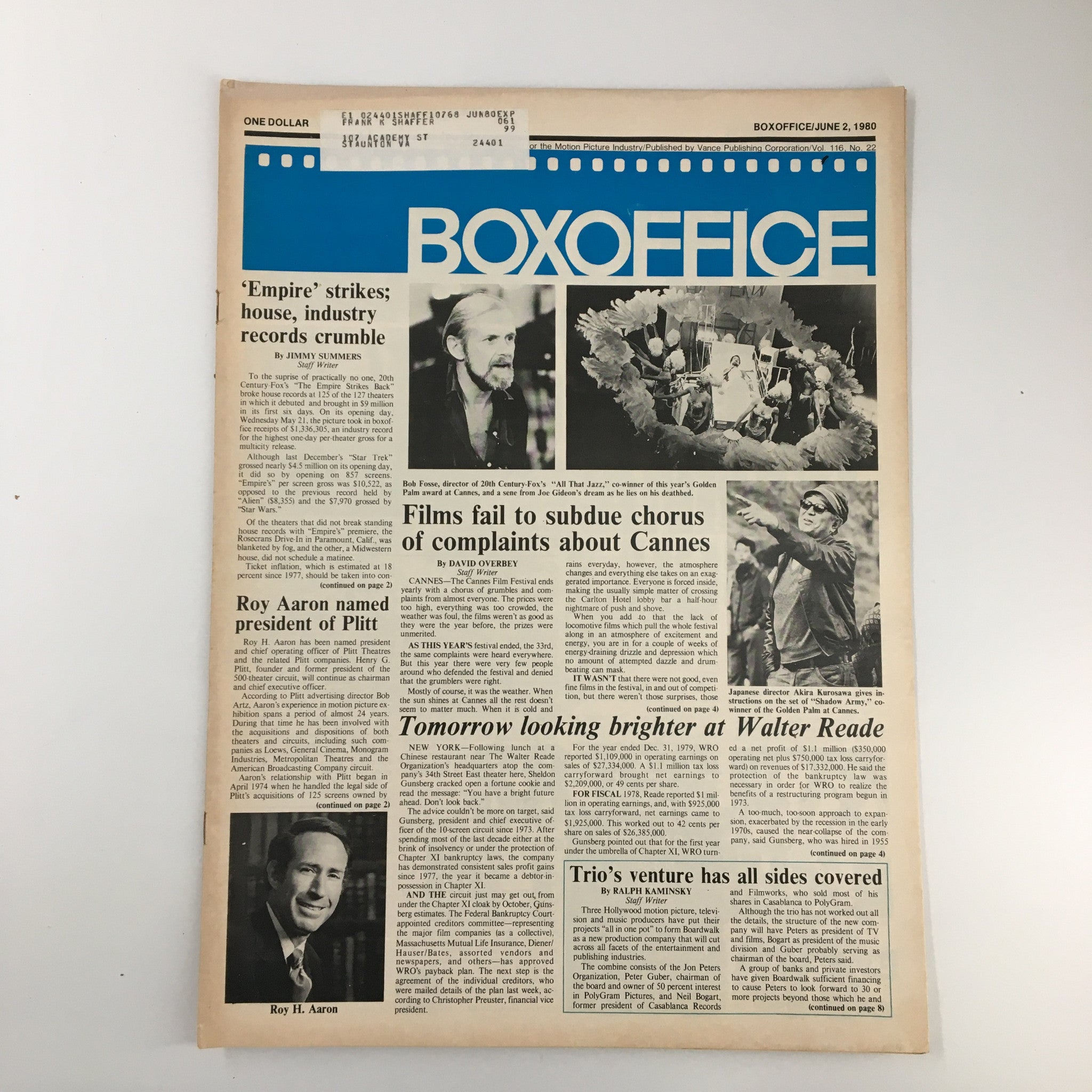 Box Office Magazine June 2 1980 Bob Fosse Director of 'All That Jazz"