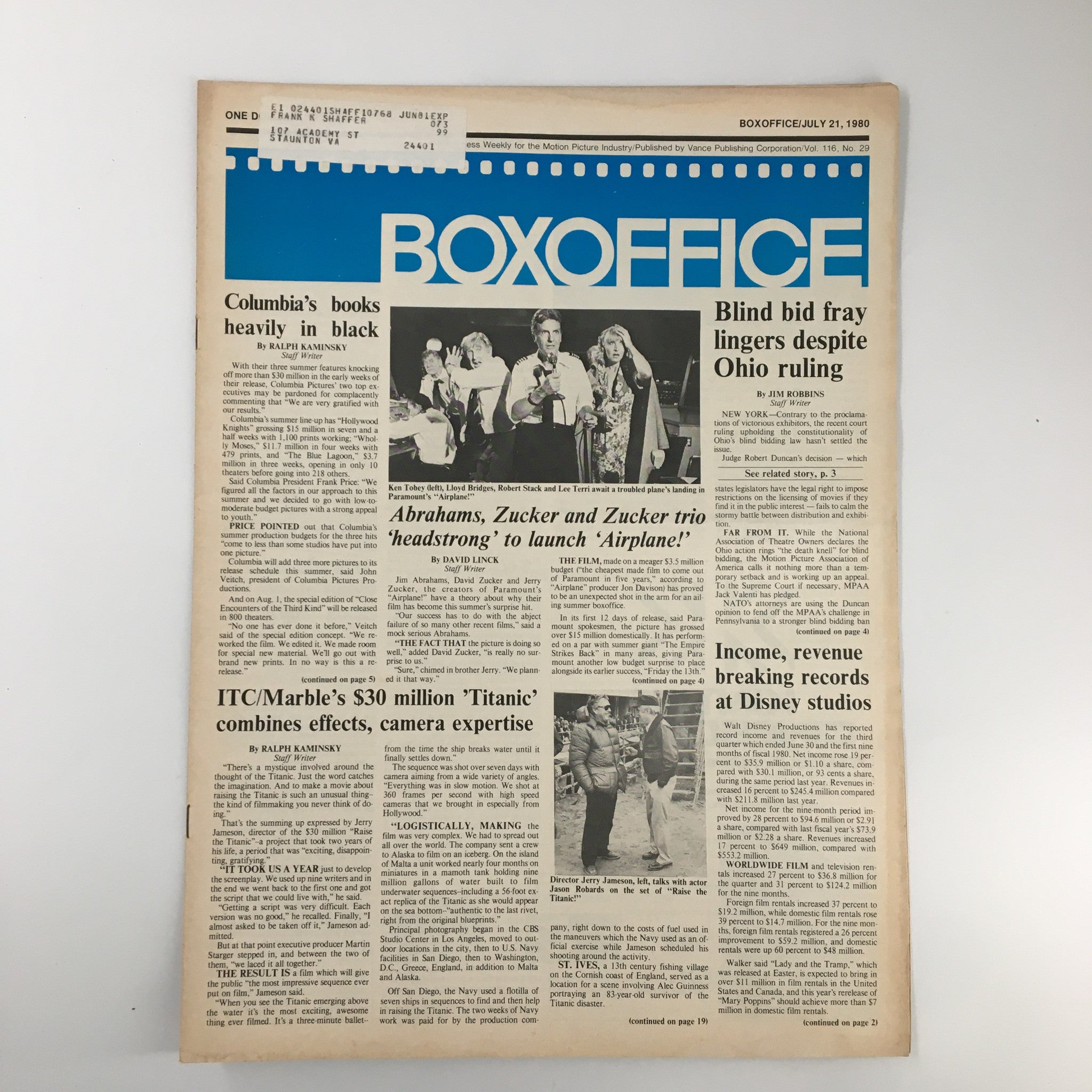 Box Office Magazine July 21 1980 Blind Bid Fray Lingers Despite Ohio Ruling