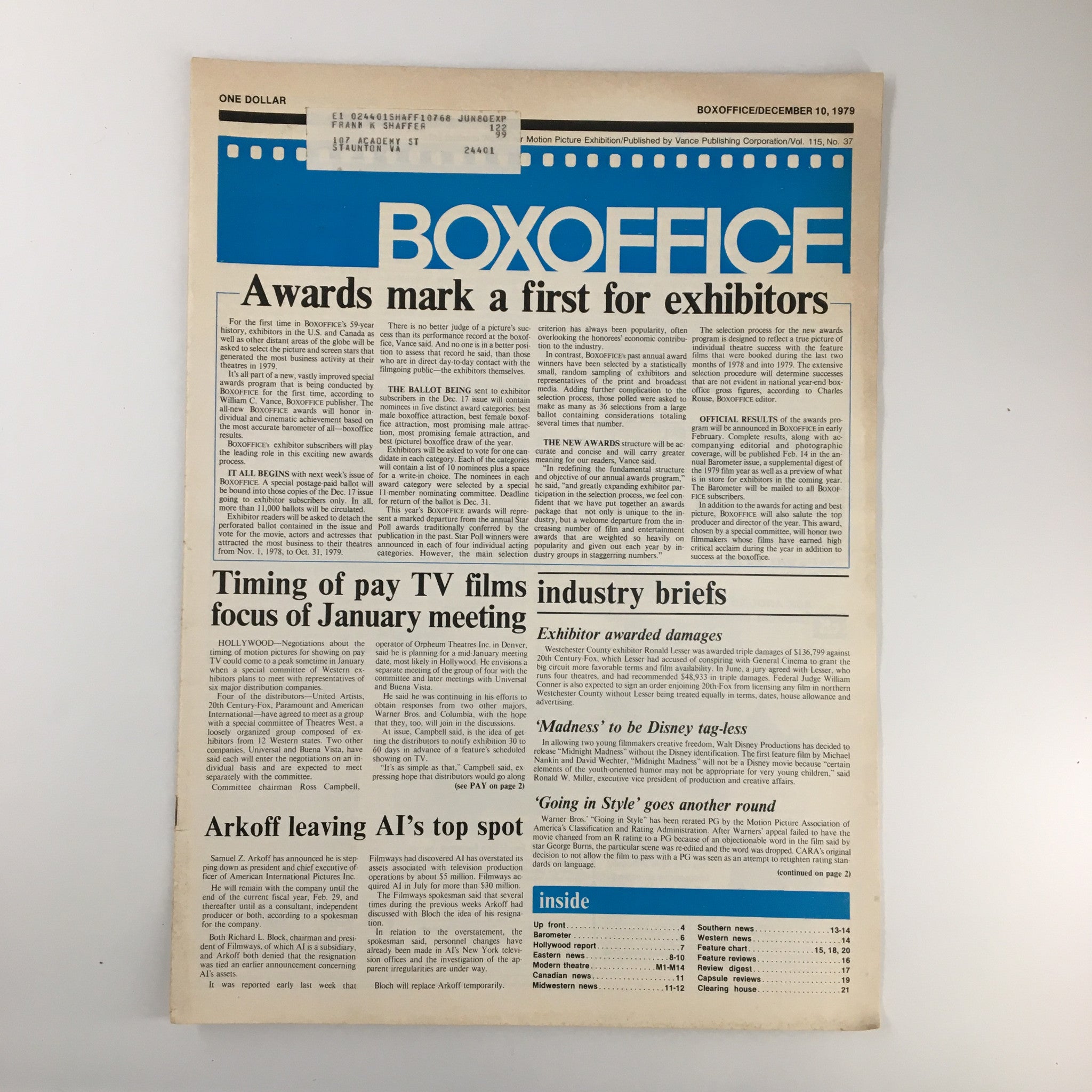 Box Office Magazine December 10 1979 Awards Mark A First Exhibitors