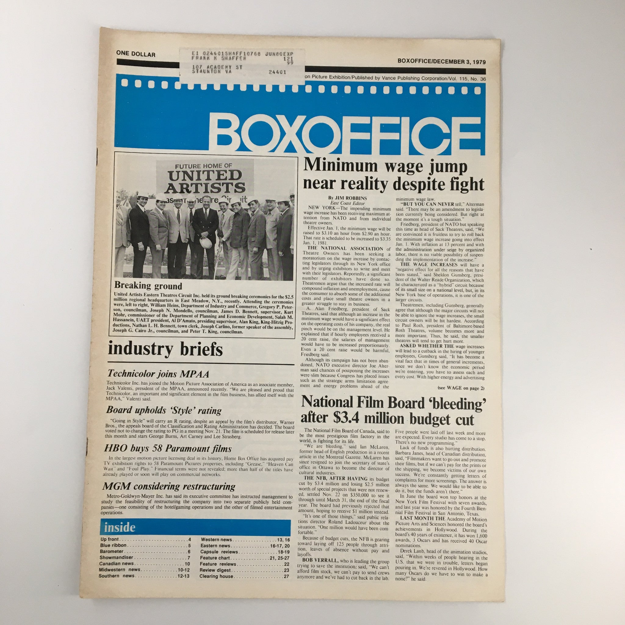 Box Office Magazine December 3 1979 Minimum Wage Jump Near Reality Despite Fight