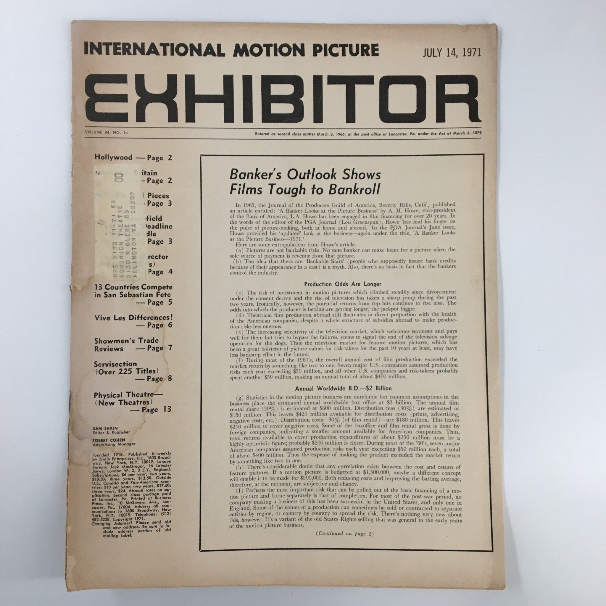 Int. Motion Picture Exhibitor Magazine July 14 1971 Banker's Outlook Shows