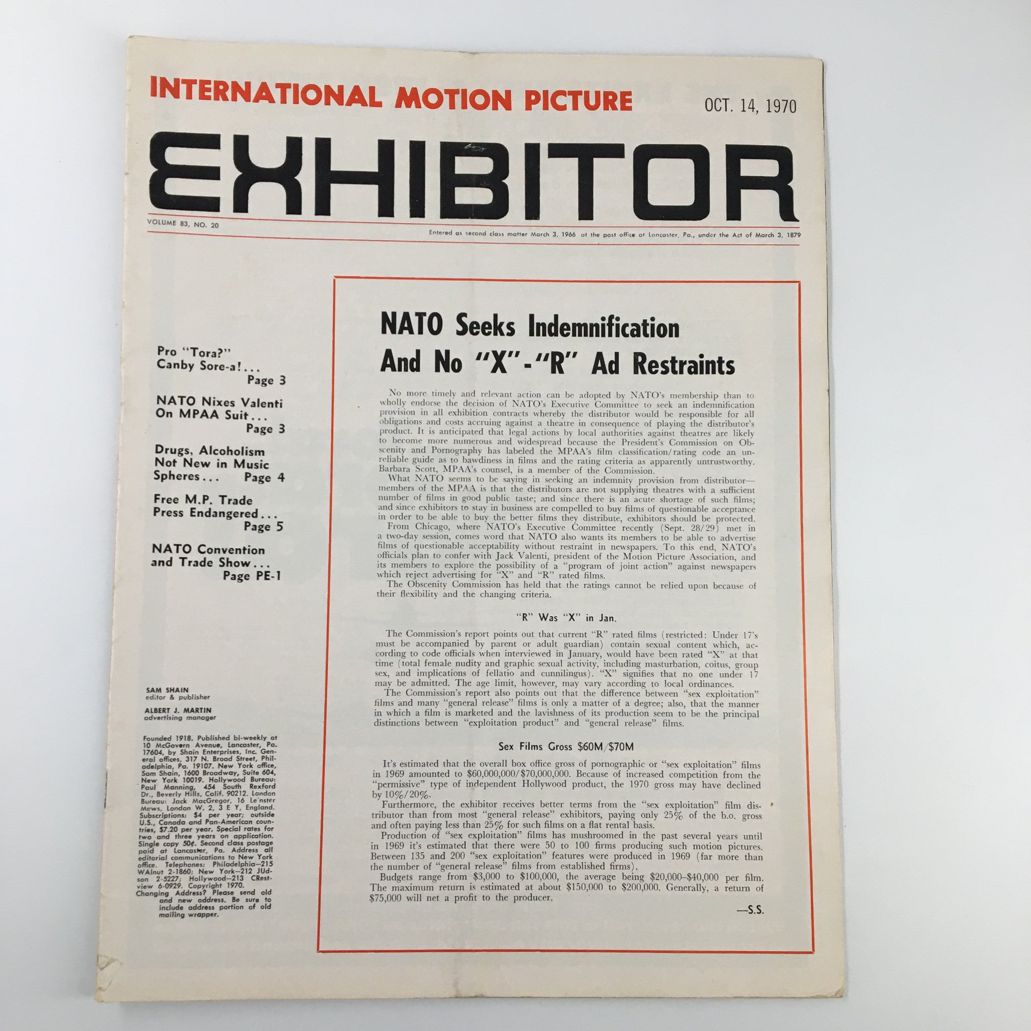 Int. Motion Picture Exhibitor Magazine October 14 1970 NATO Seek Indemnification