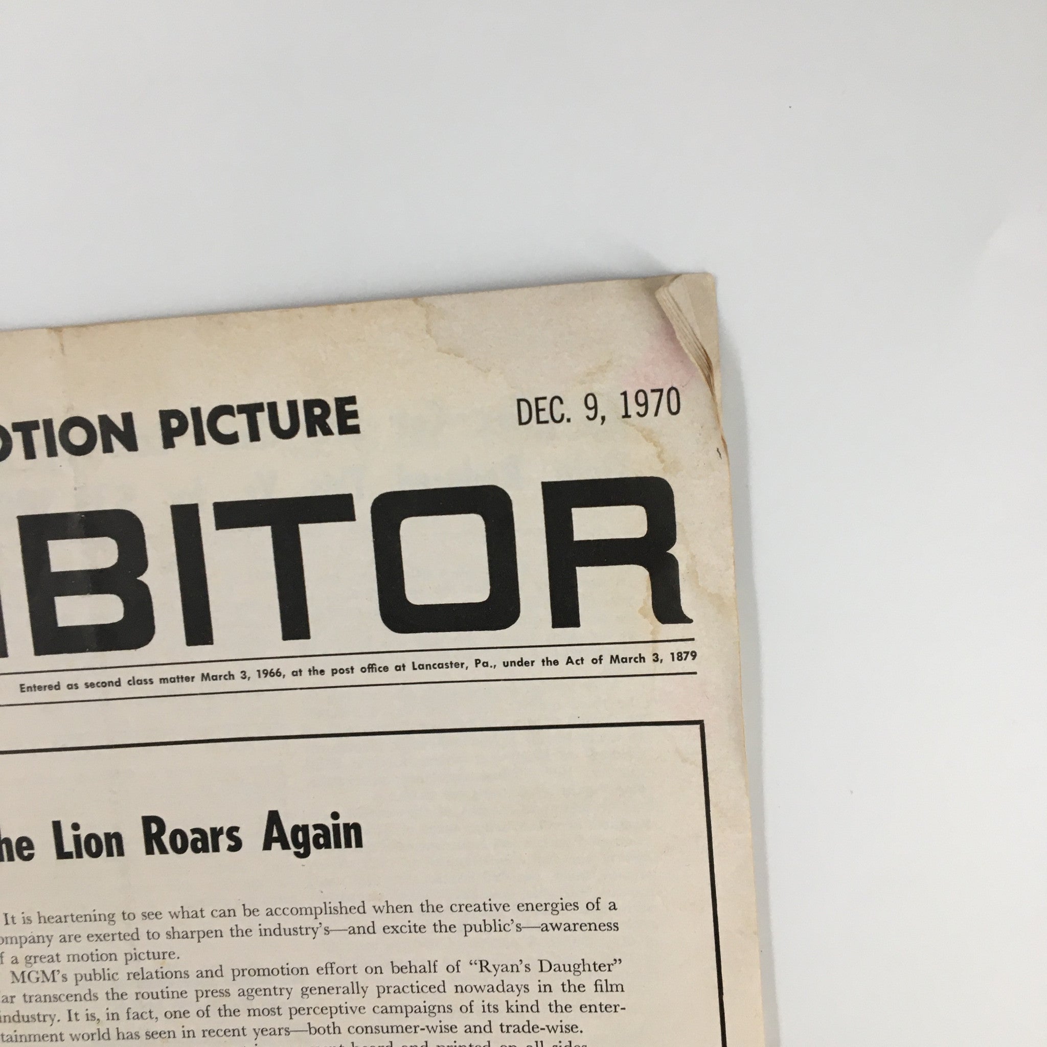 Int. Motion Picture Exhibitor Magazine December 9 1970 The Lion Roars Again