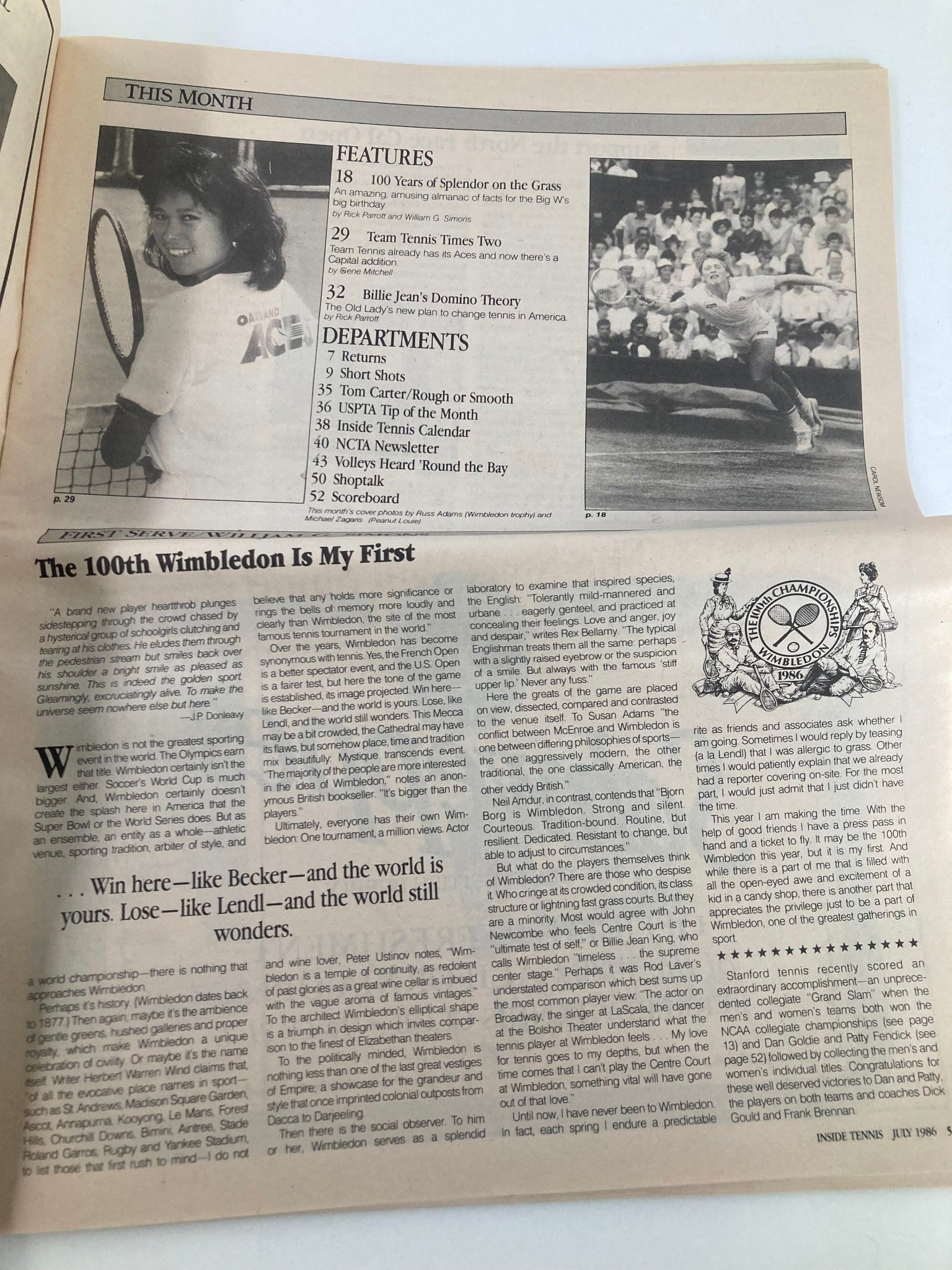 VTG Inside Tennis Magazine July 1986 Hello, Team Tennis, Hello 100th Wimbledon