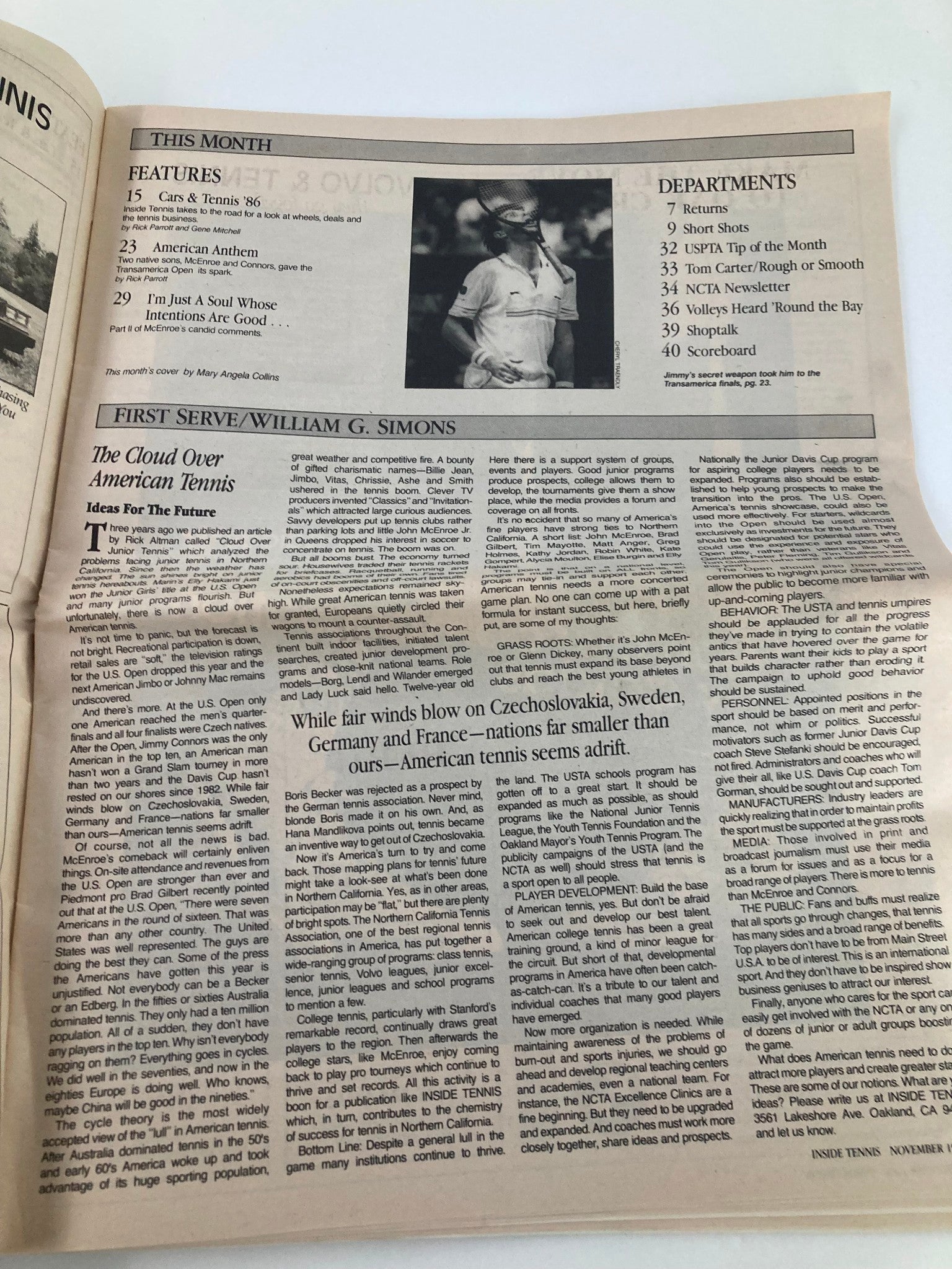 VTG Inside Tennis Magazine November 1986 Transamerica Open & McEnroe Interview