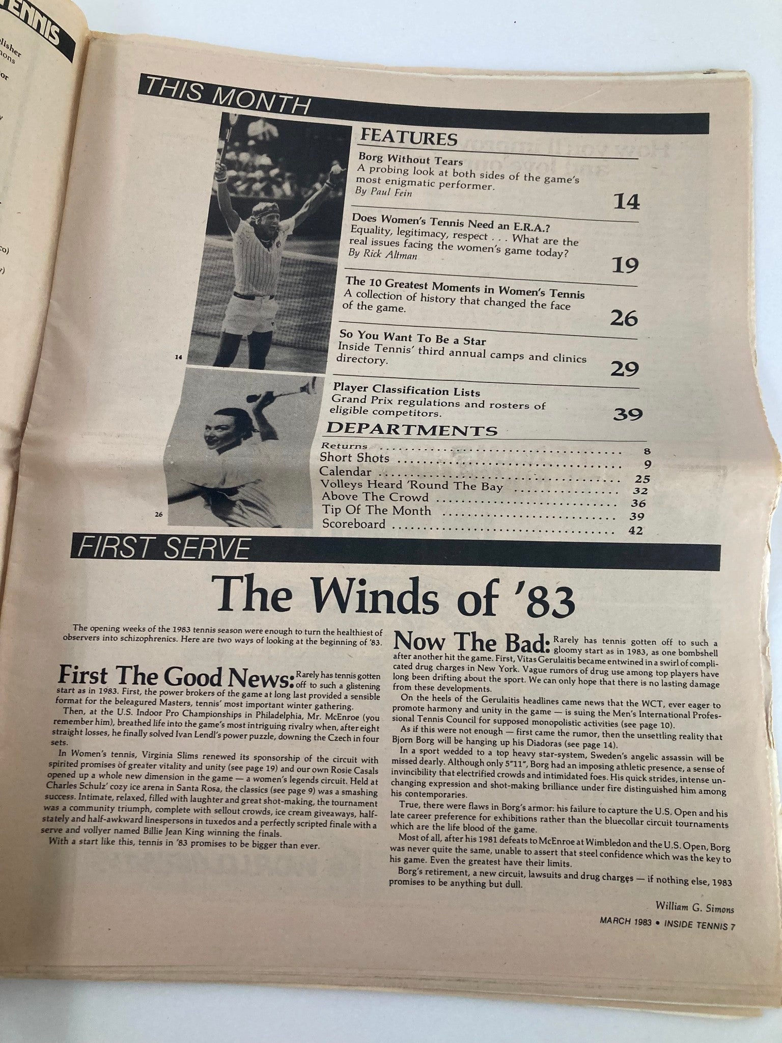 VTG Inside Tennis Magazine March 1983 Does Tennis Need An E.R.A.