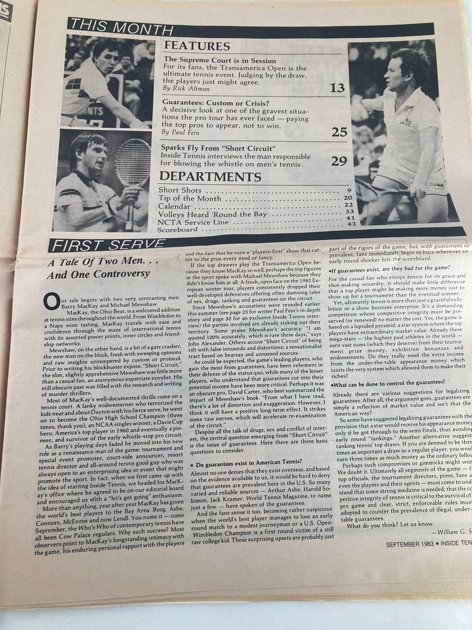 VTG Inside Tennis Magazine September 1983 Transamerica Open Advantage McEnroe