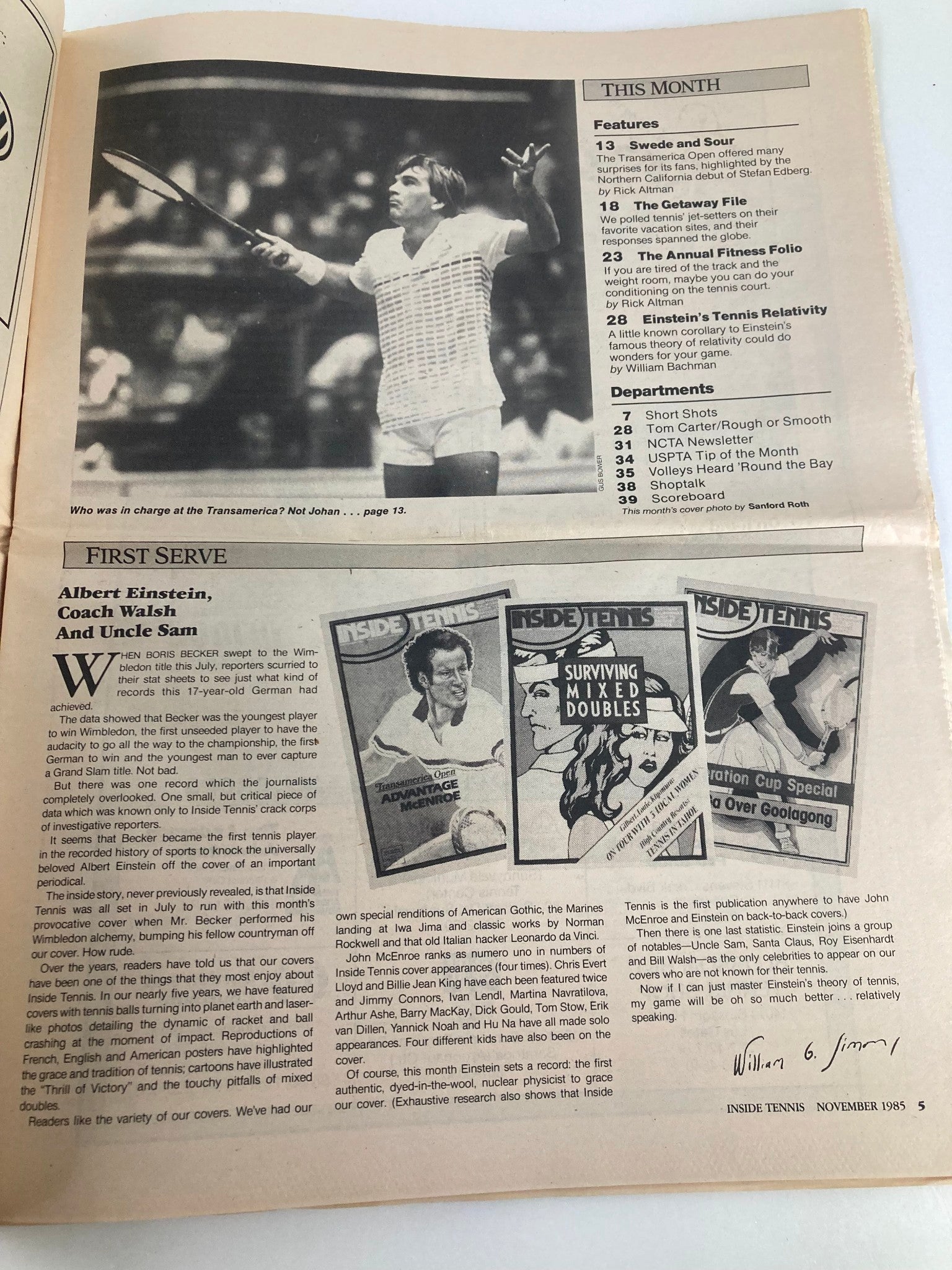 VTG Inside Tennis Magazine November 1985 Albert Einstein Fitness Guide
