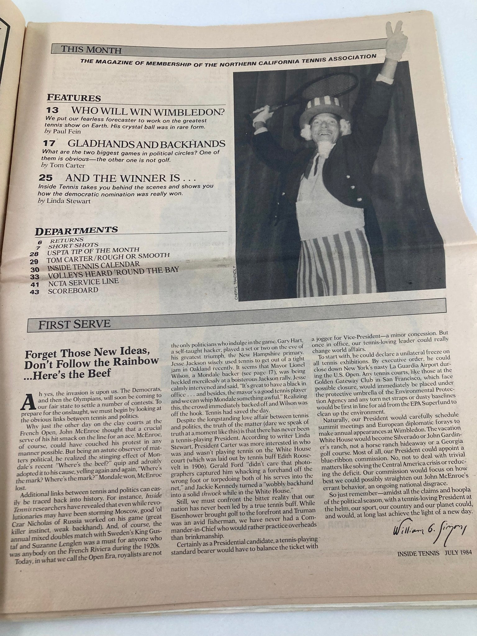VTG Inside Tennis Magazine July 1984 Two Great Rackets Politics & Tennis