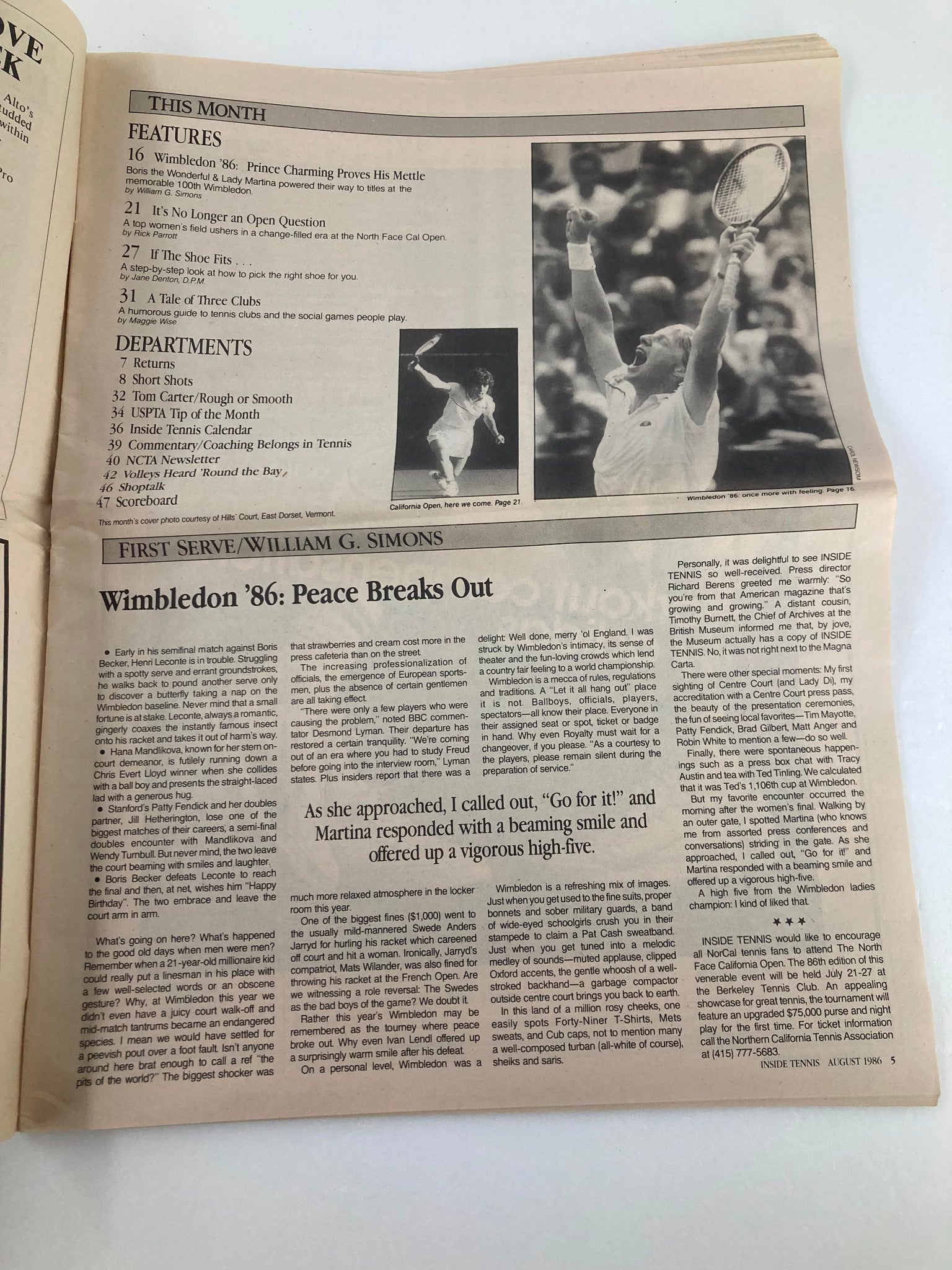 VTG Inside Tennis Magazine August 1986 Flash California Open Year 1986