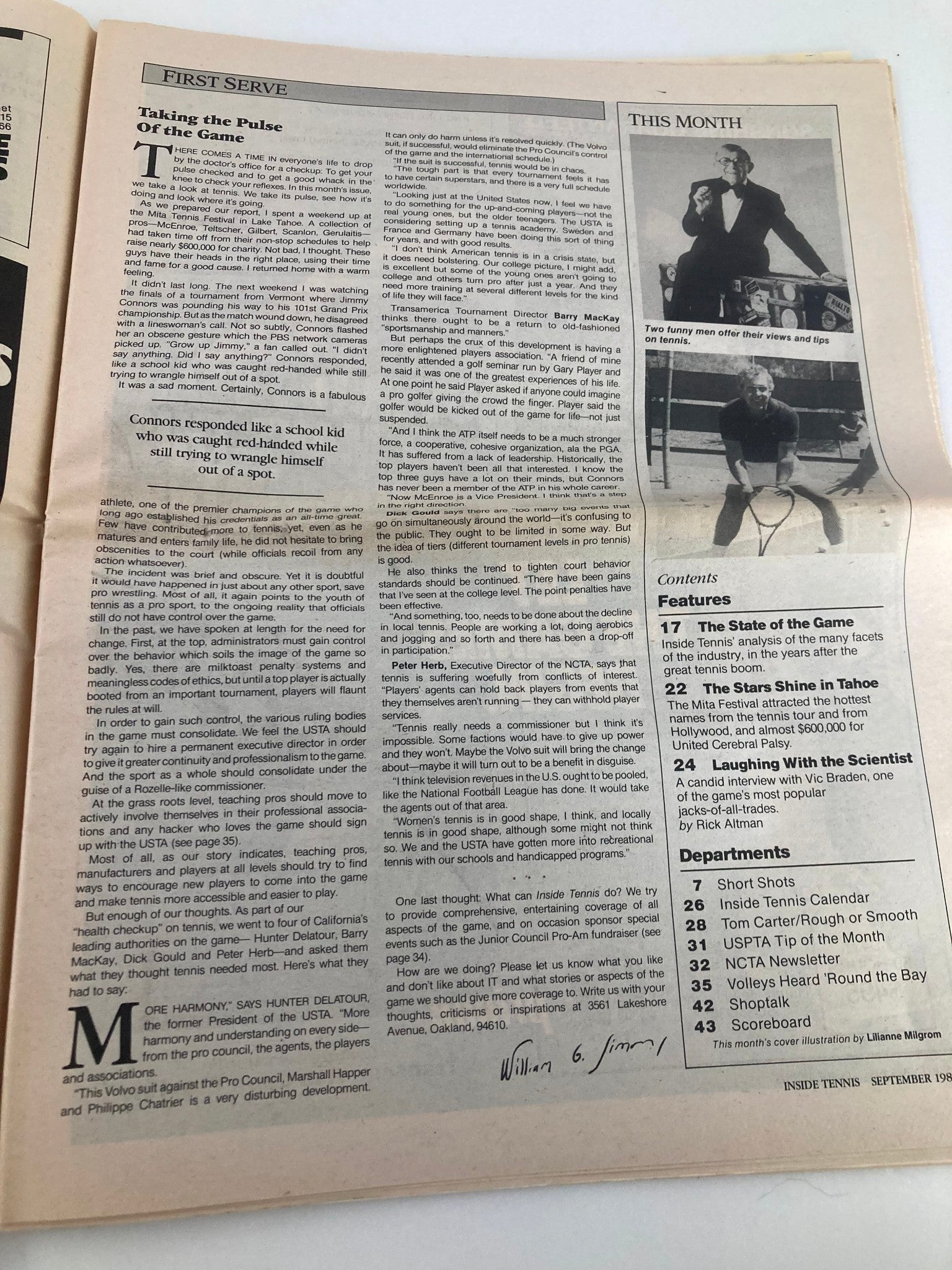 VTG Inside Tennis Magazine September 1988 Taking the Pulse of the Game
