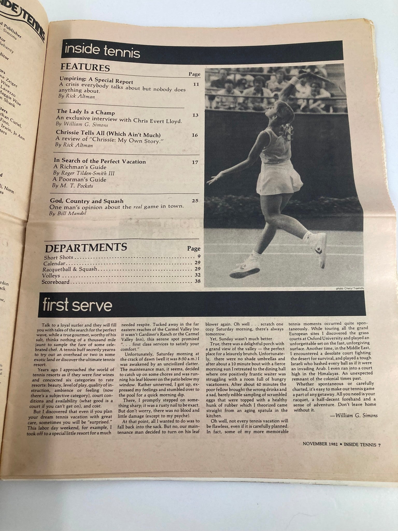 VTG Inside Tennis Magazine November 1982 Chris Evert-Lloyd Exclusive Interview