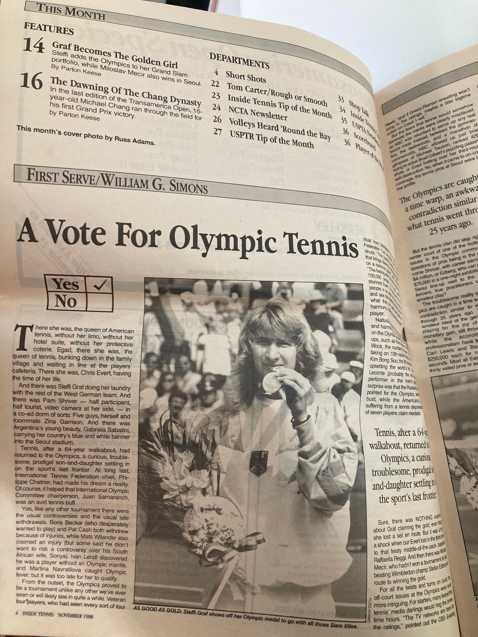VTG Inside Tennis Magazine November 1988 Steffi Graf Shows Off Her Olympic Medal