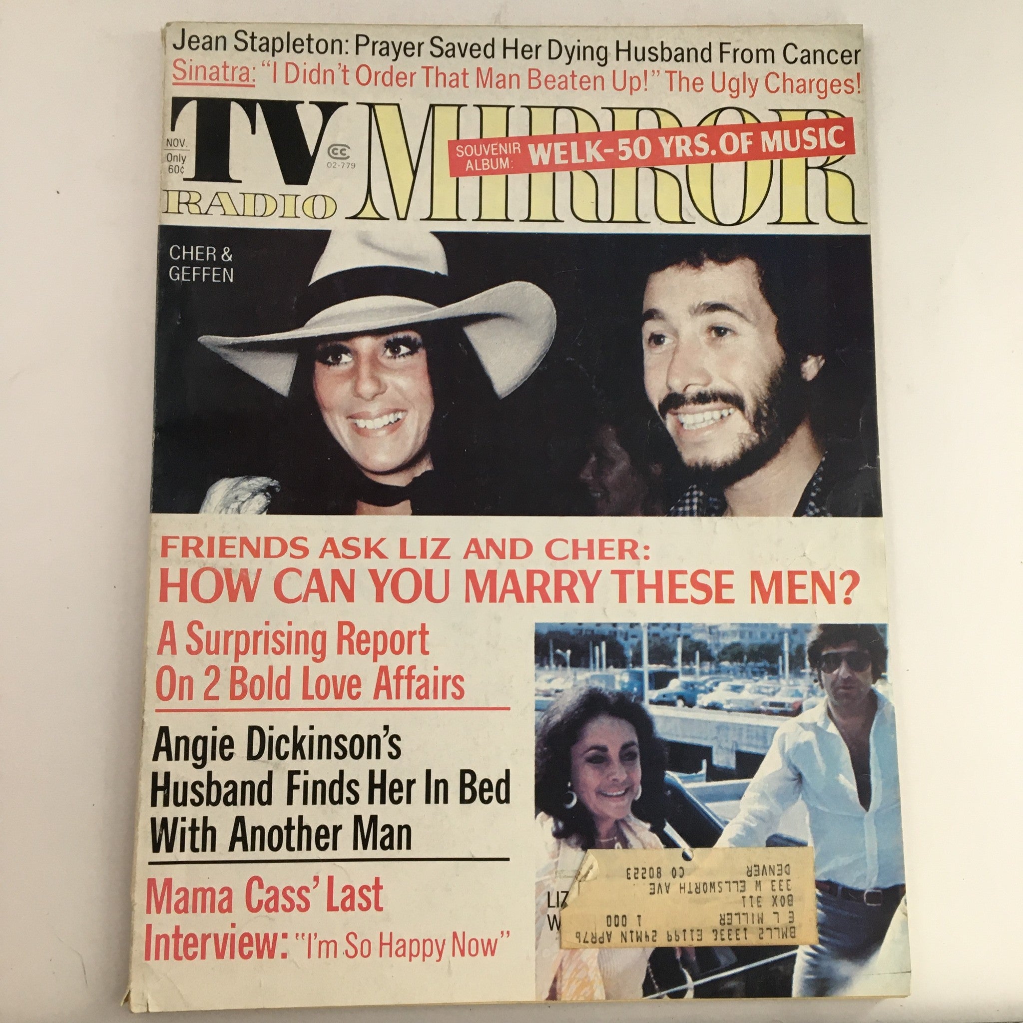 TV Radio Mirror Magazine November 1974 Vol 74 #11 David Geffen and Cher