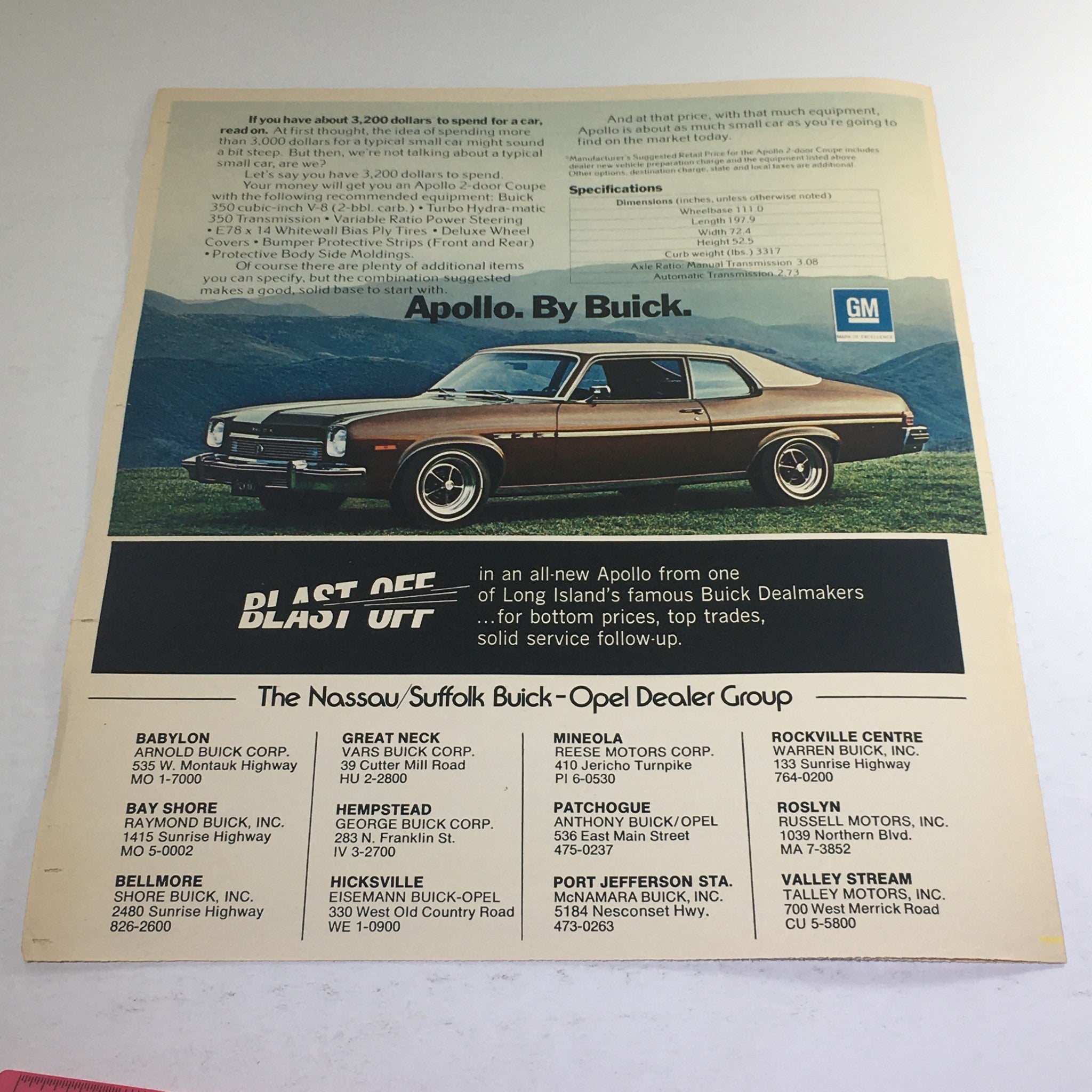 1970s Buick-Opel Apollo Dealership Car Auto Brochure Catalog