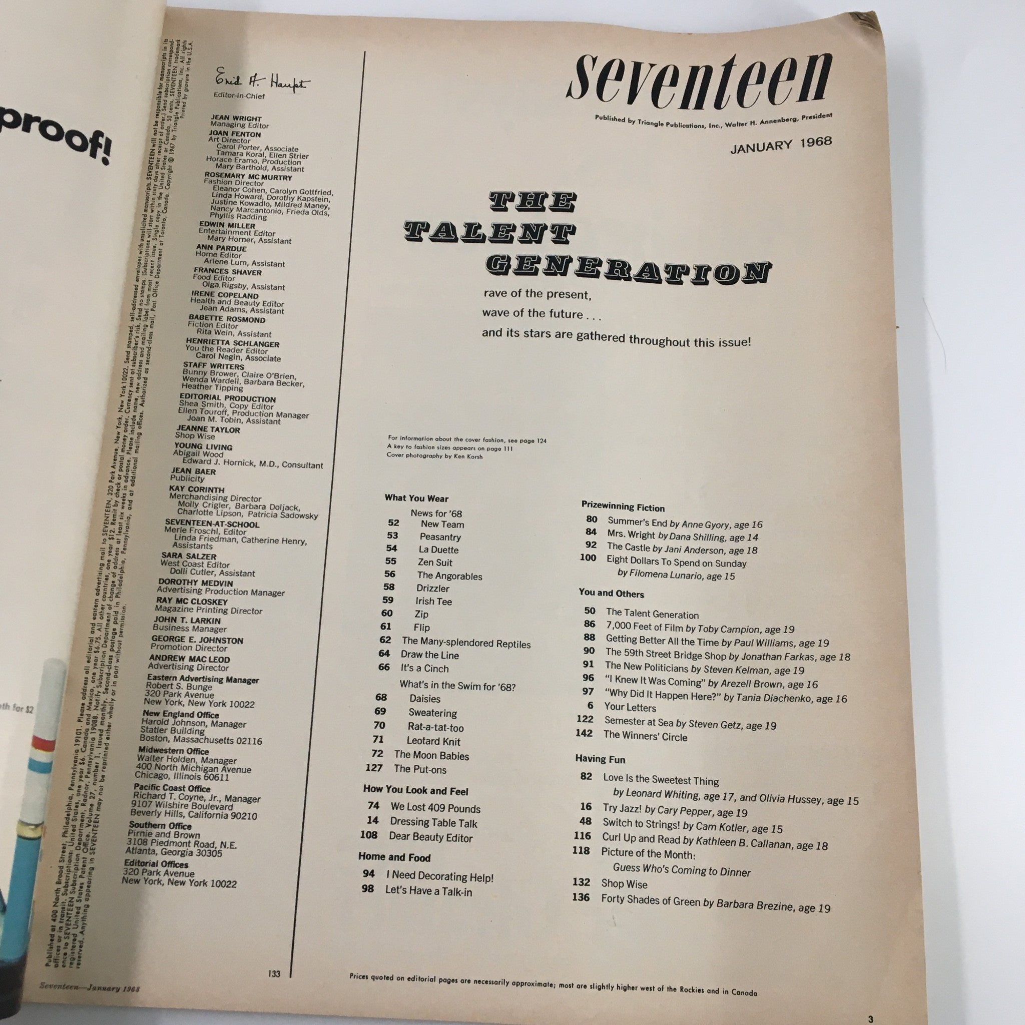 VTG Seventeen Magazine January 1968 Meet The Talent Generation No Label