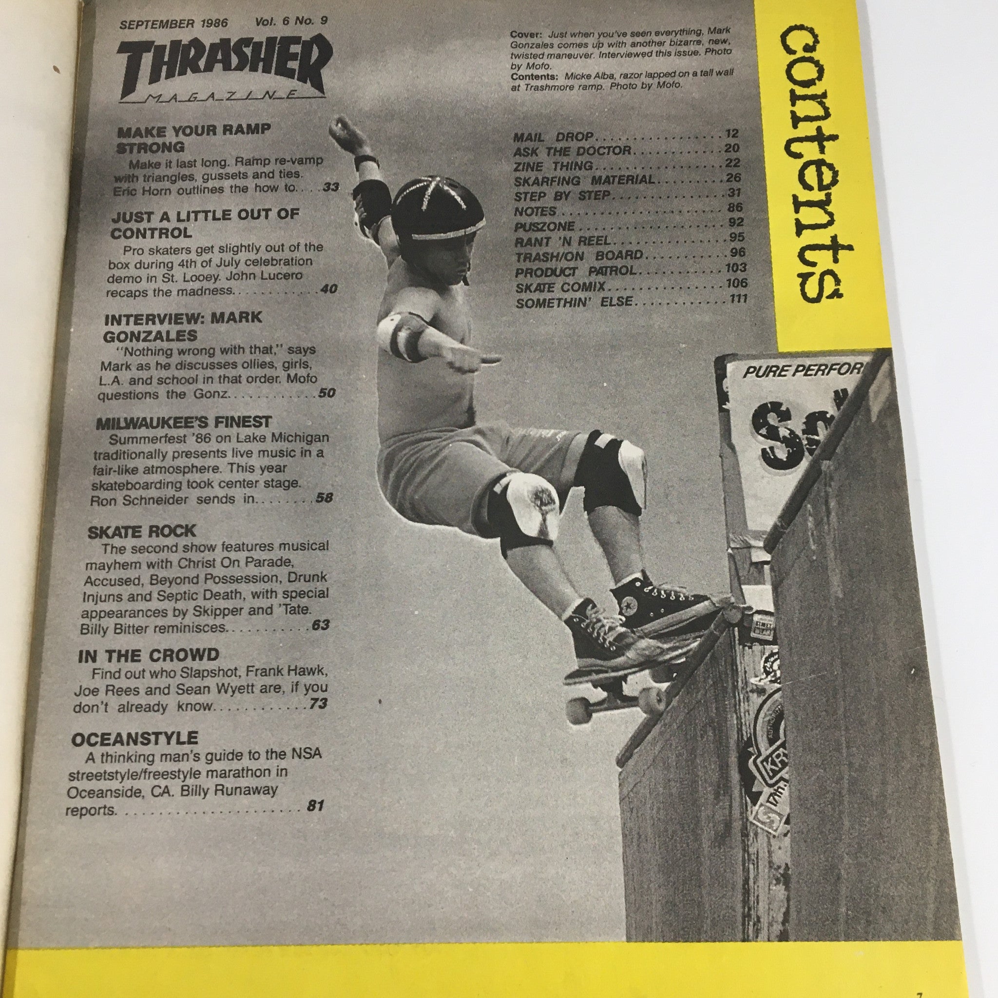 VTG Thrasher Magazine September 1986 Mark Gonzales Oceanside Styling No Label