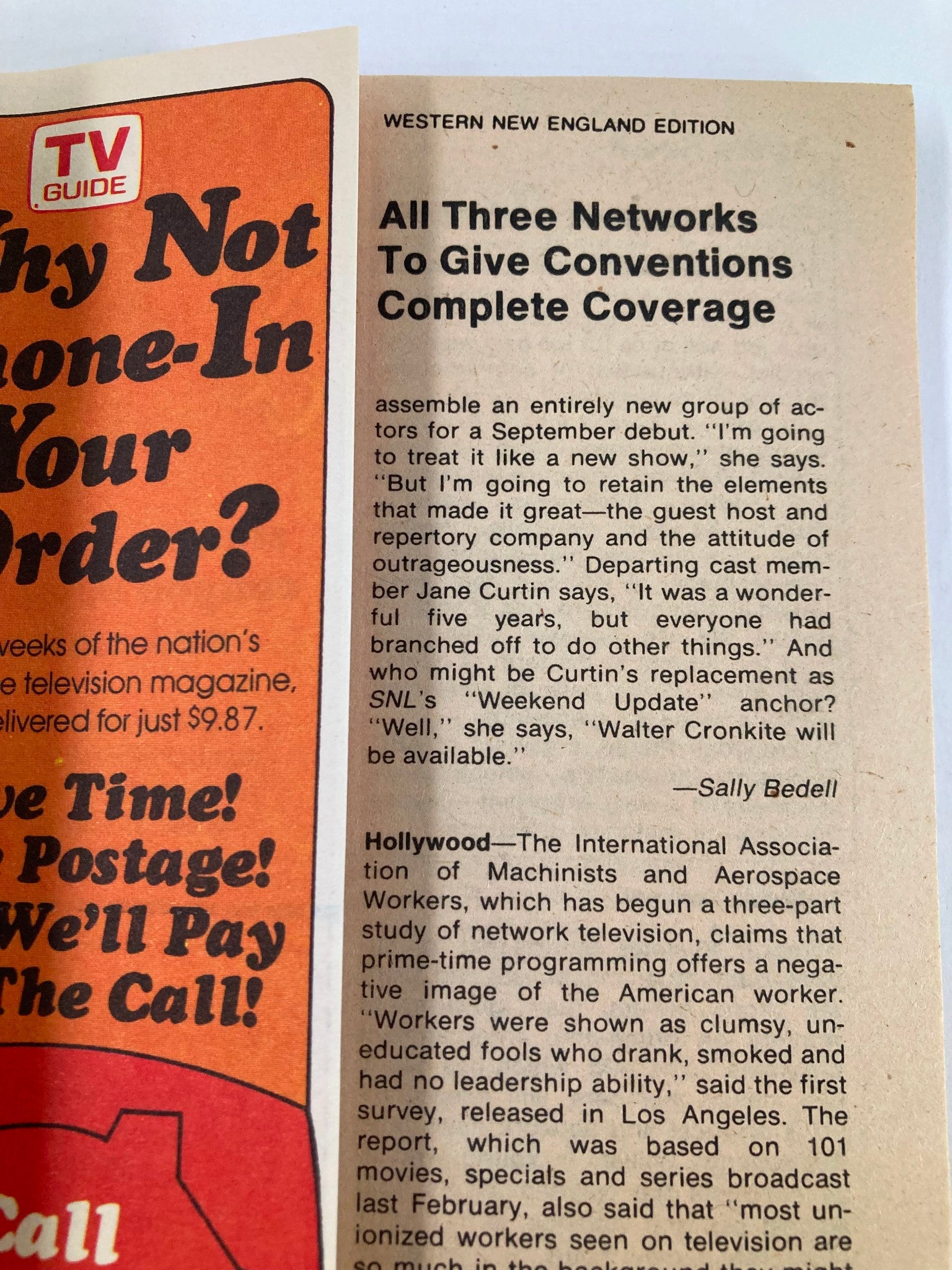 Another inside page of TV Guide Magazine June 28 1980, discussing network coverage of conventions and insights into the television industry during a transformative period.