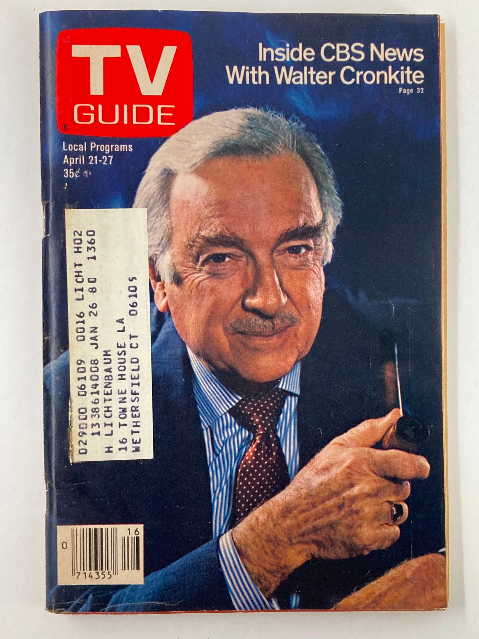 TV Guide Magazine April 21 1979 Walter Cronkite Western New England Edition