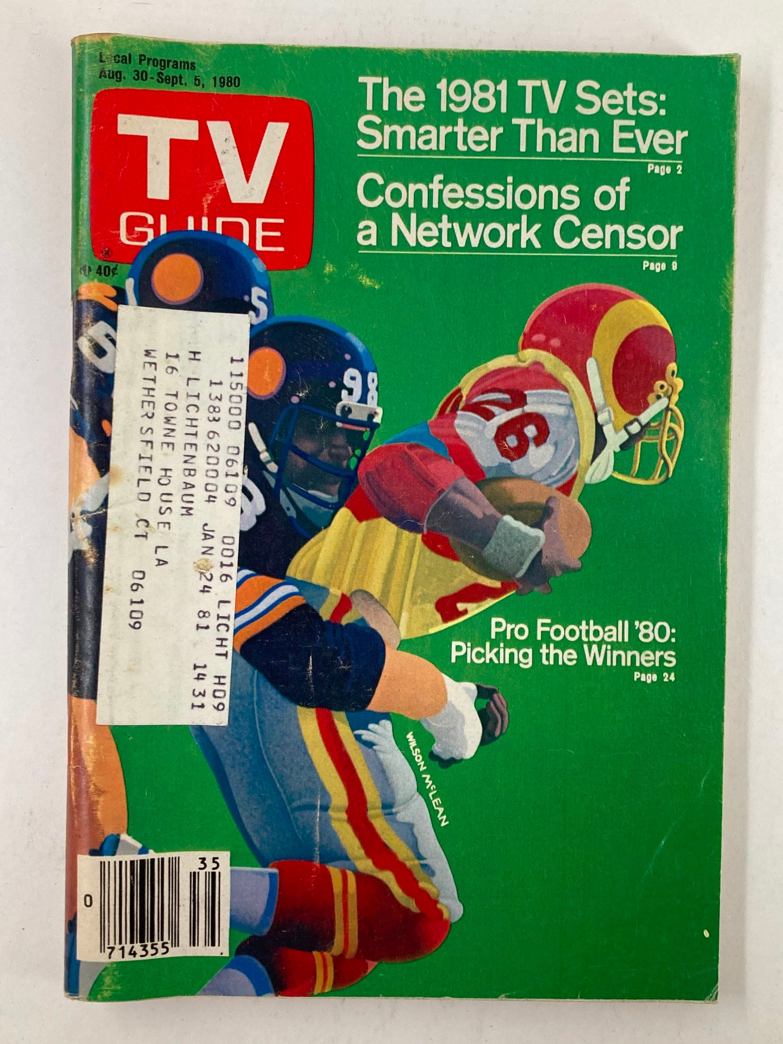 TV Guide Magazine August 30 1980 Pro Football '80 Hartford-New Haven Edition