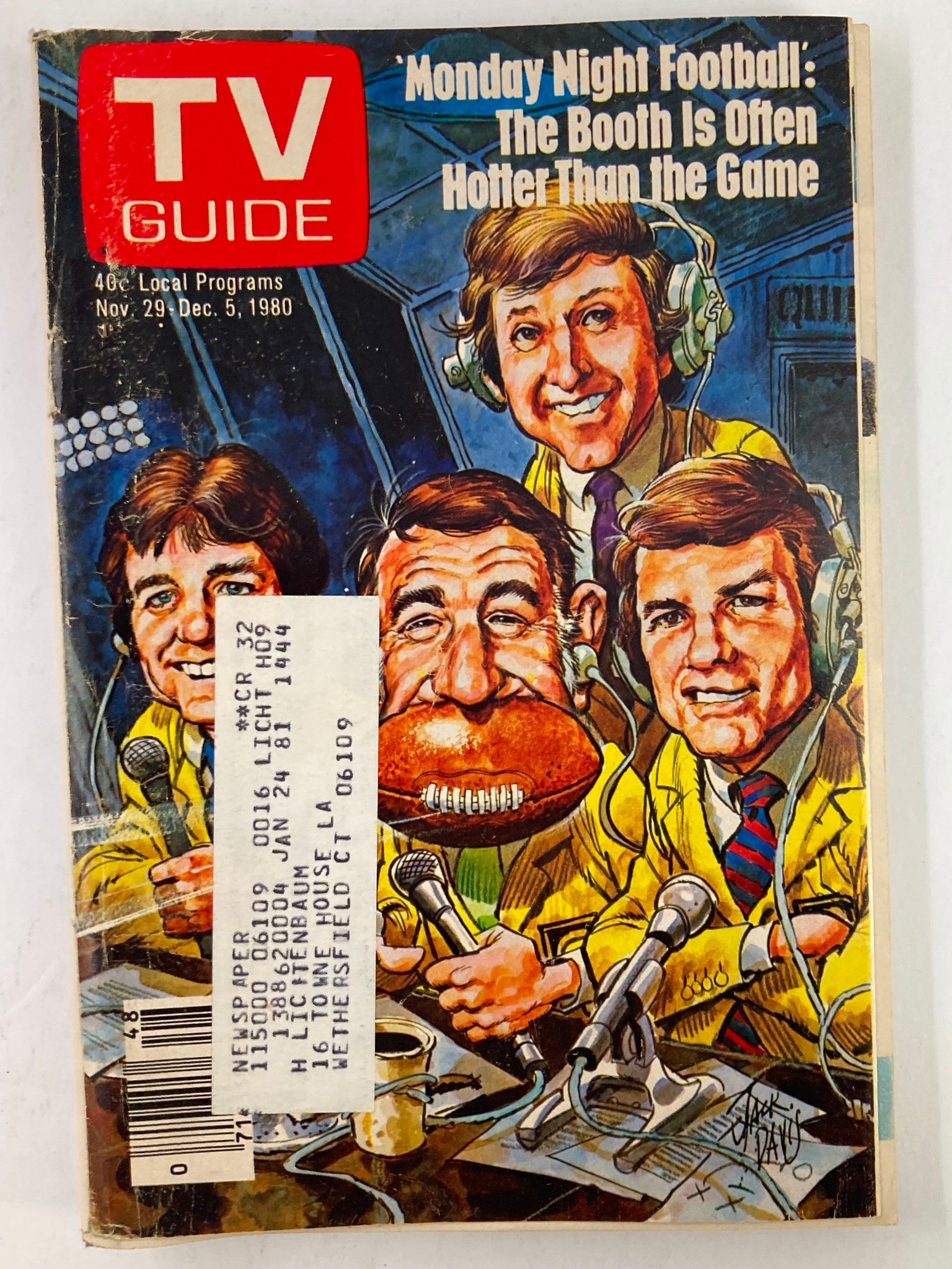 TV Guide Magazine November 29 1980 Don Meredith Hartford-New Haven Edition