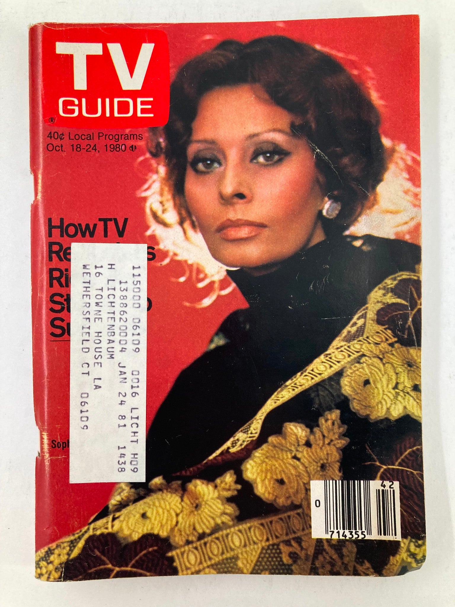 TV Guide Magazine October 18 1980 #1438 Sophia Loren Hartford-New Haven Edition