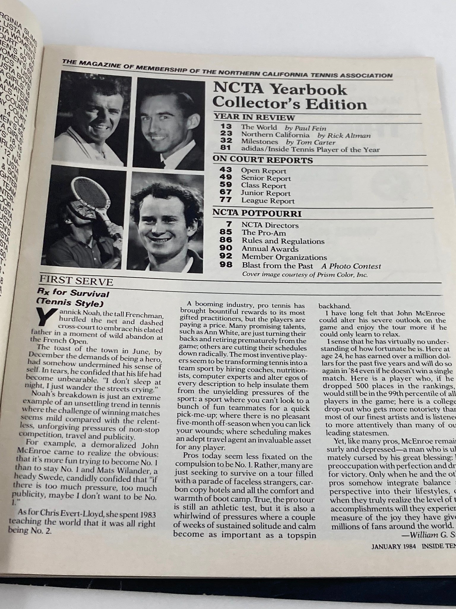 VTG Inside Tennis Magazine January 1984 The NCTA Yearbook 1984