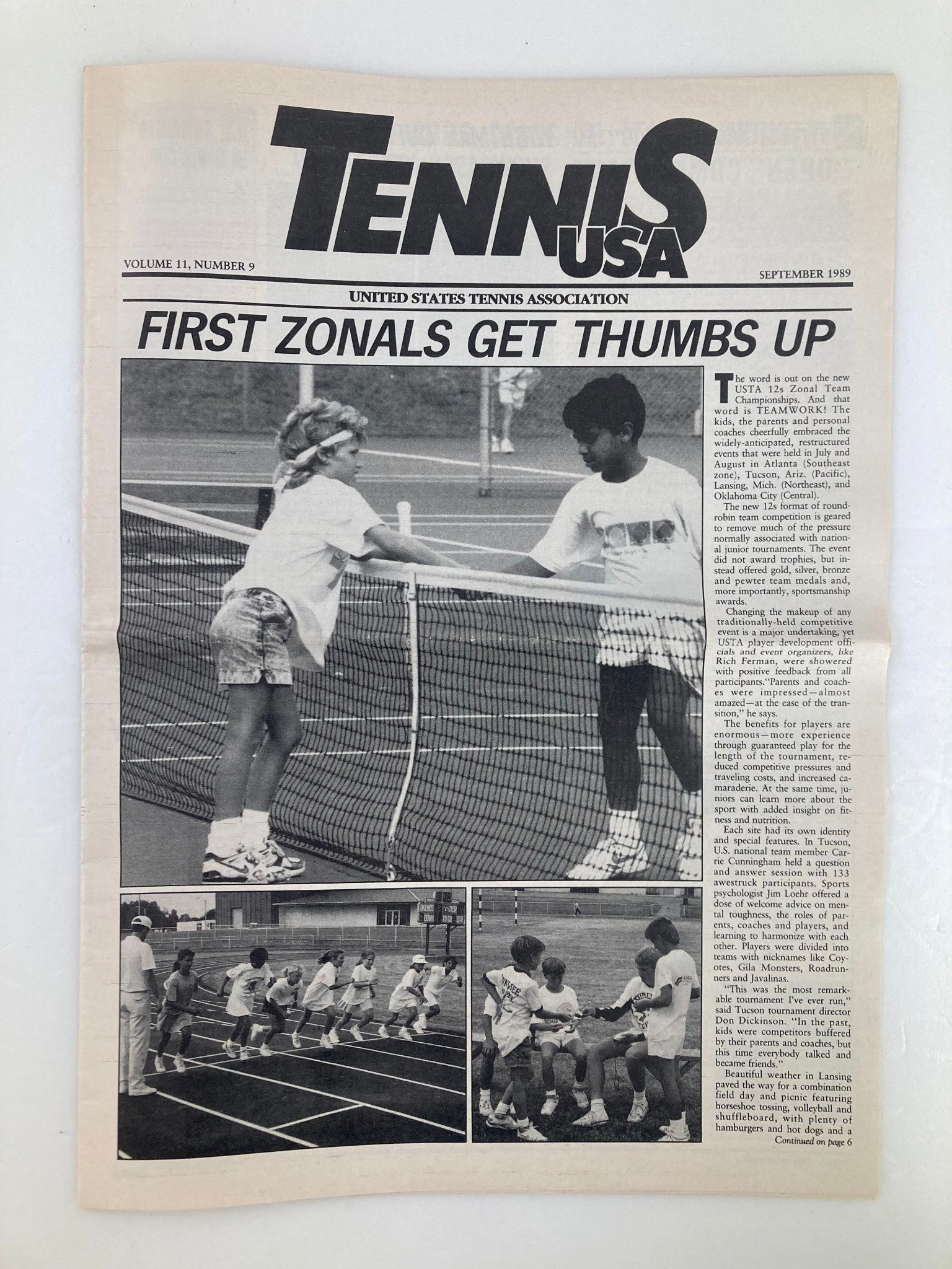 VTG Tennis USA Magazine September 1989 Vol 11 #9 USTA 12s Zonal Team Newspaper