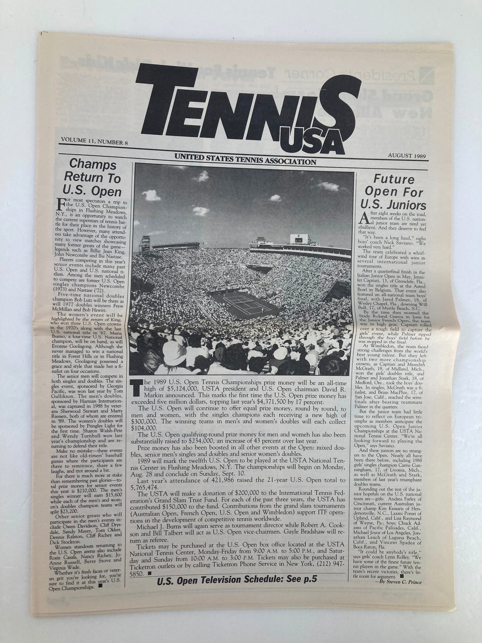 VTG Tennis USA Magazine August 1989 Vol 11 #8 Champs Return to US Open Newspaper