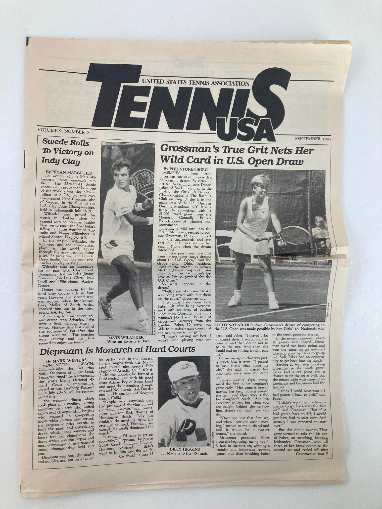 VTG Tennis USA Magazine September 1987 Vol 9 #9 Mats Wilander Newspaper