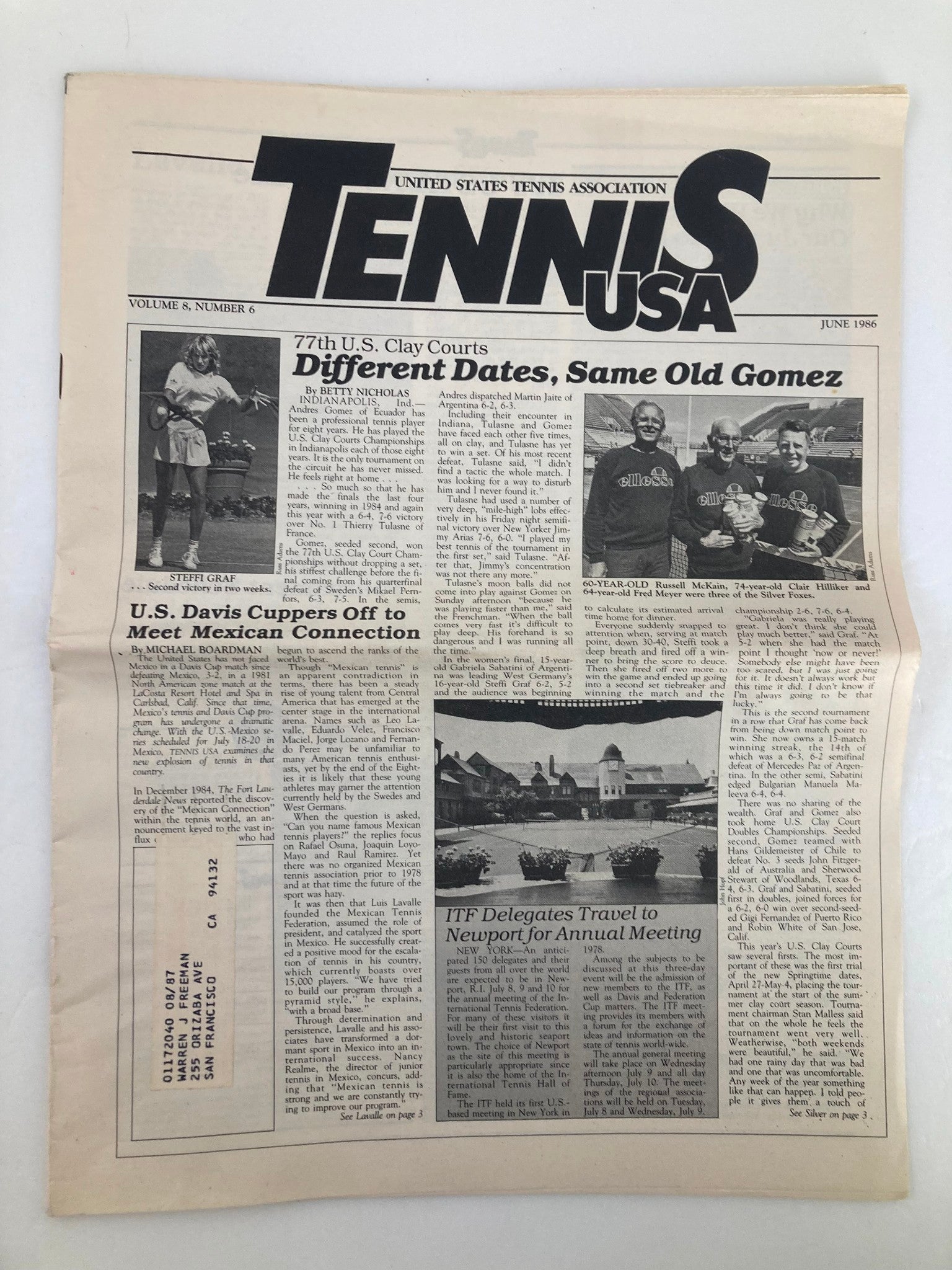 VTG Tennis USA Magazine June 1986 Vol 8 #6 Russel McKain & Hilliker Newspaper