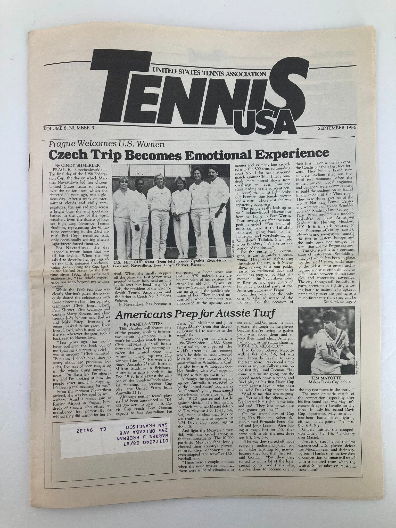 VTG Tennis USA Magazine September 1986 Vol 8 #9 Elyea-Firmani Newspaper