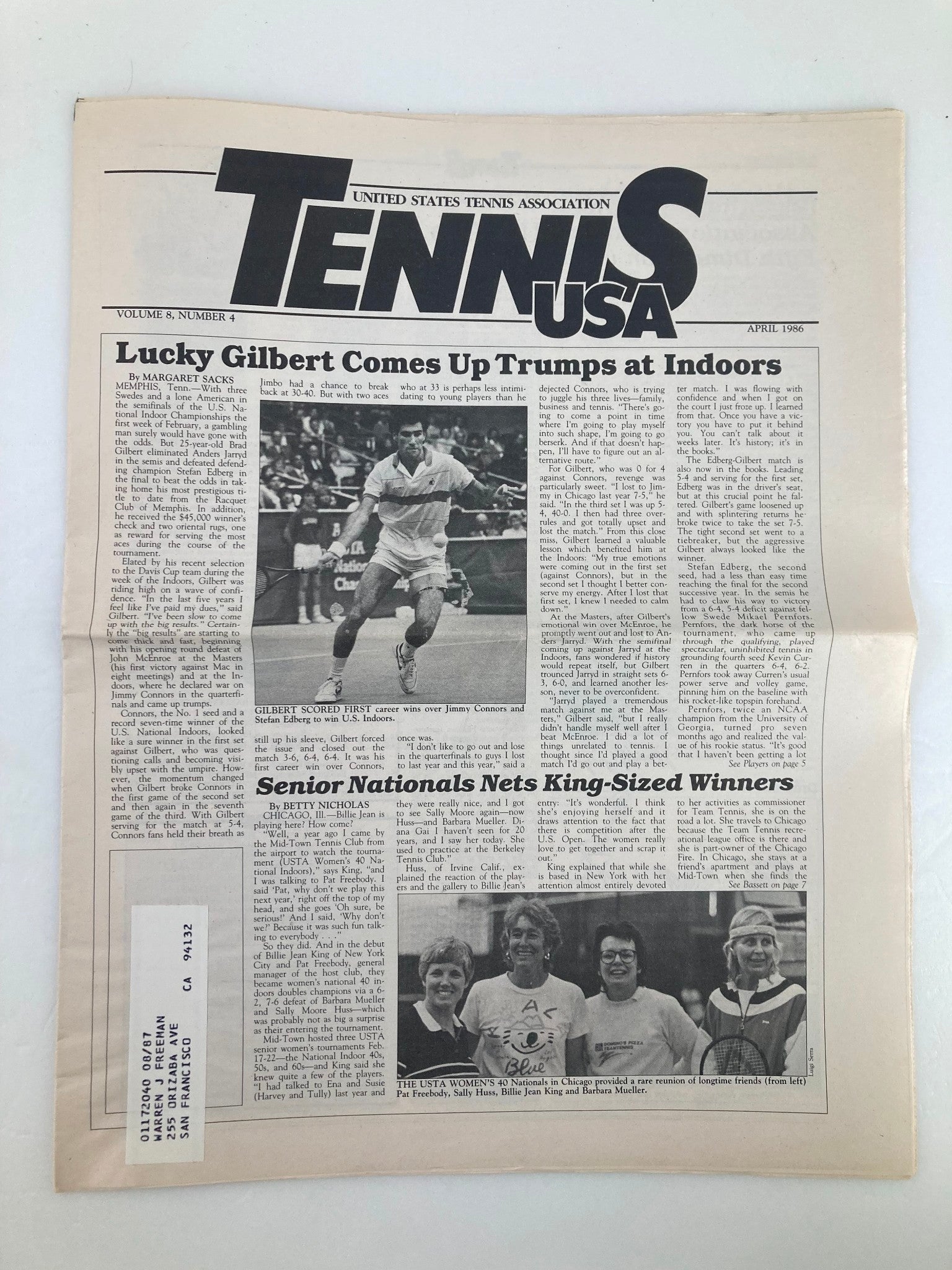 VTG Tennis USA Magazine April 1986 Vol 8 #4 Gilbert vs Jimmy Connors Newspaper