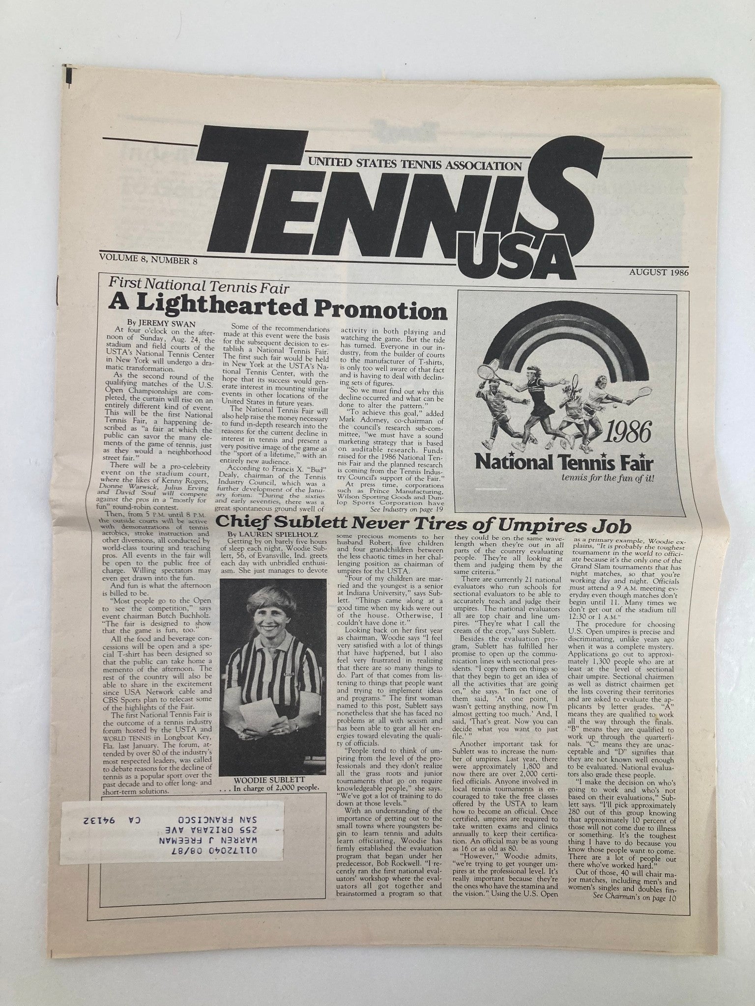 VTG Tennis USA Magazine August 1986 Vol 8 #8 A Lighthearted Promotion Newspaper