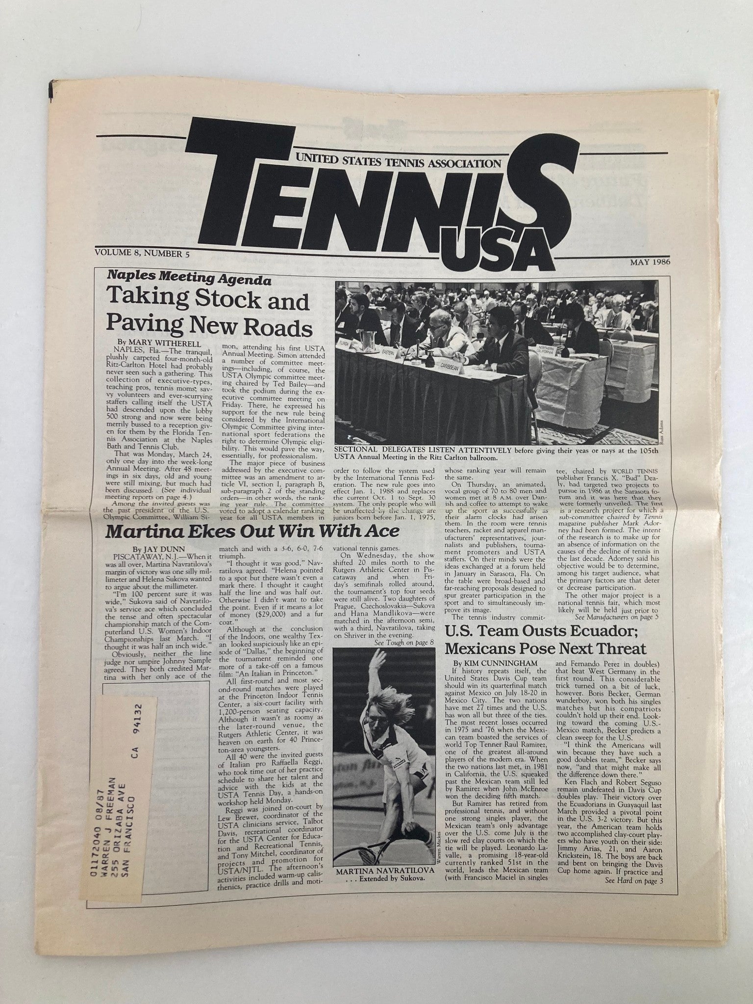 VTG Tennis USA Magazine May 1986 Vol 8 #5 Martina Eckes Out Win w Ace Newspaper