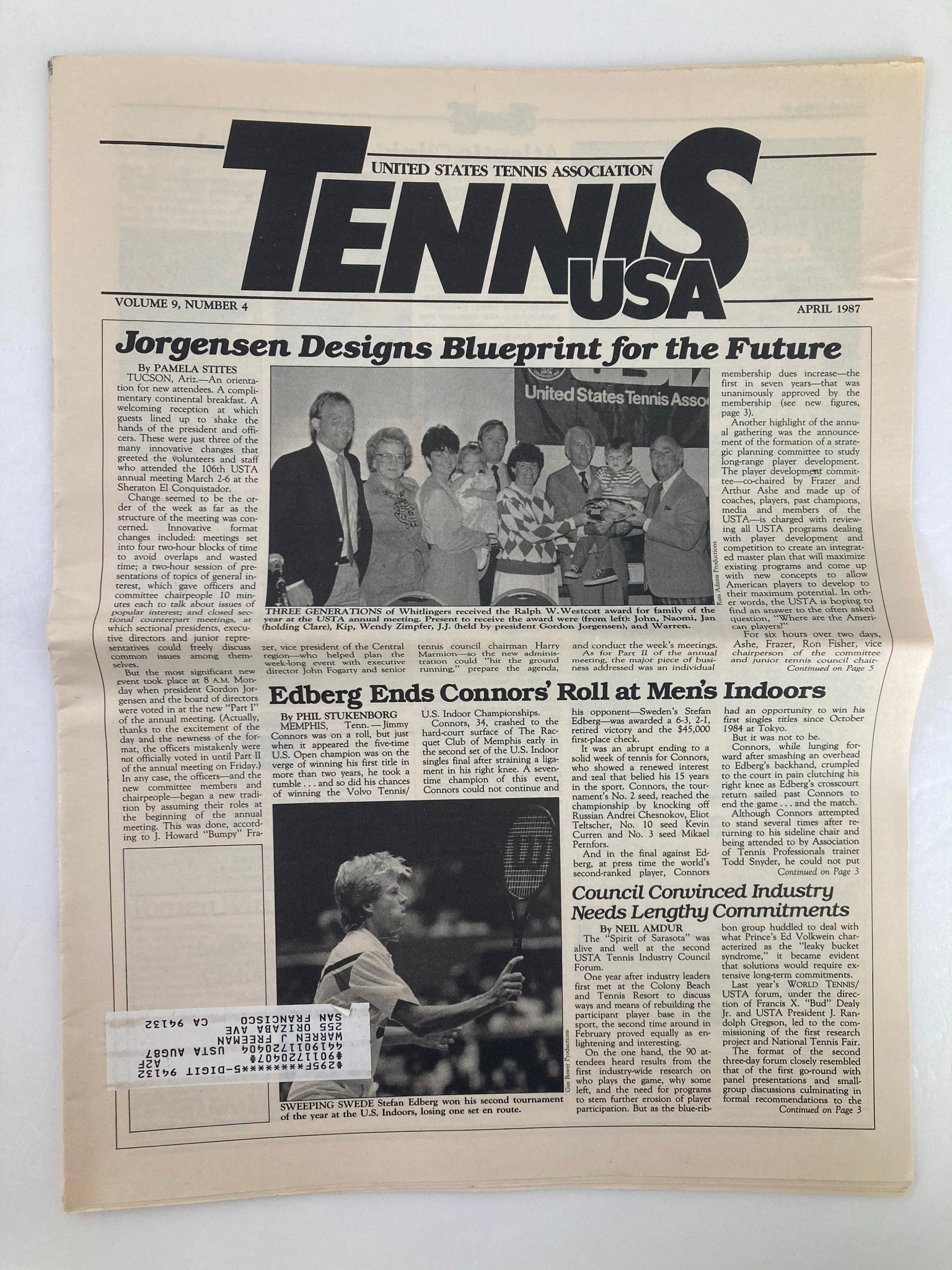 VTG Tennis USA Magazine April 1987 Vol 9 #4 Generations of Whitlingers Newspaper