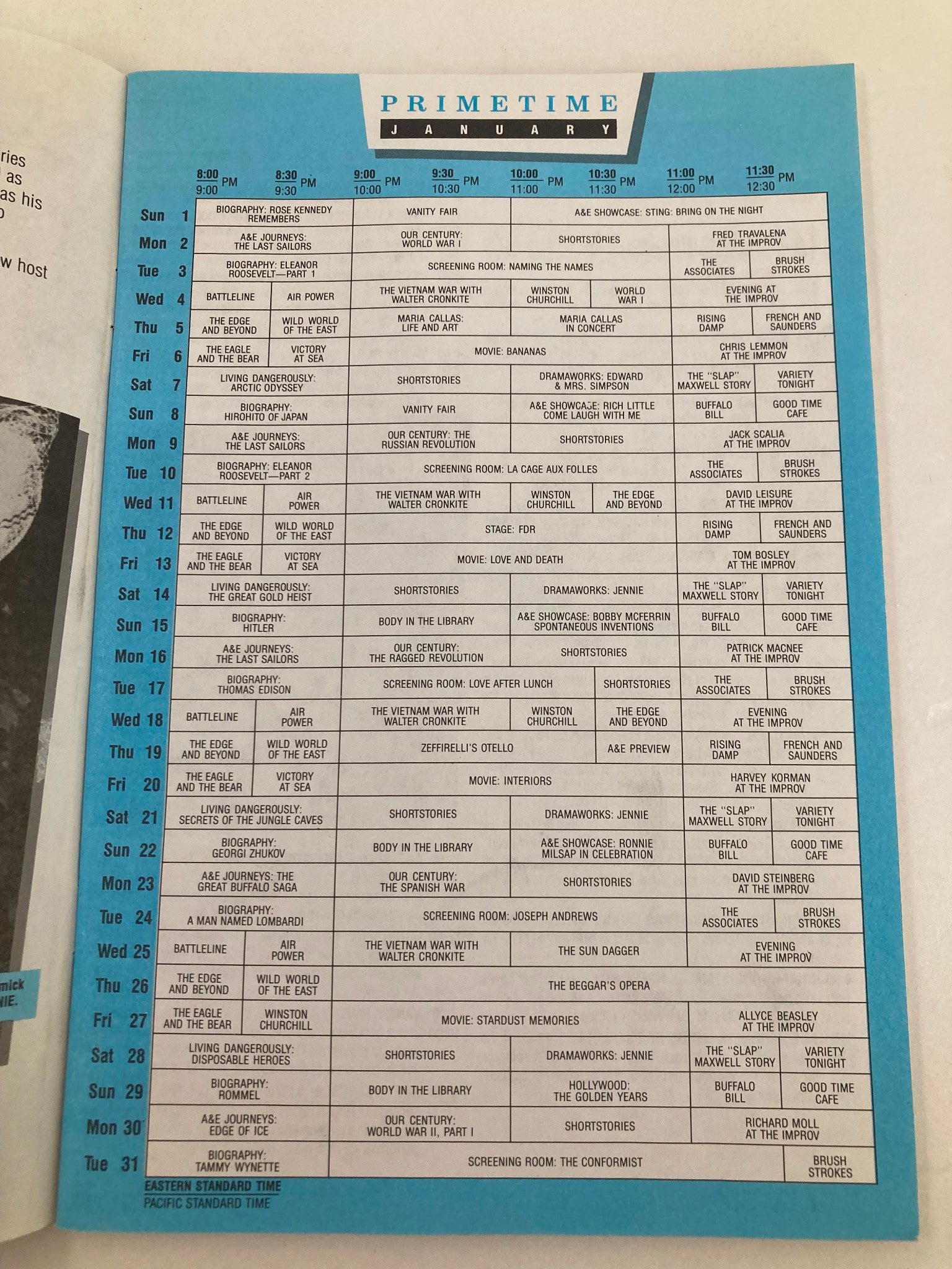 VTG A&E Cable Network Program Guide January 1989 The Eagle and The Bear