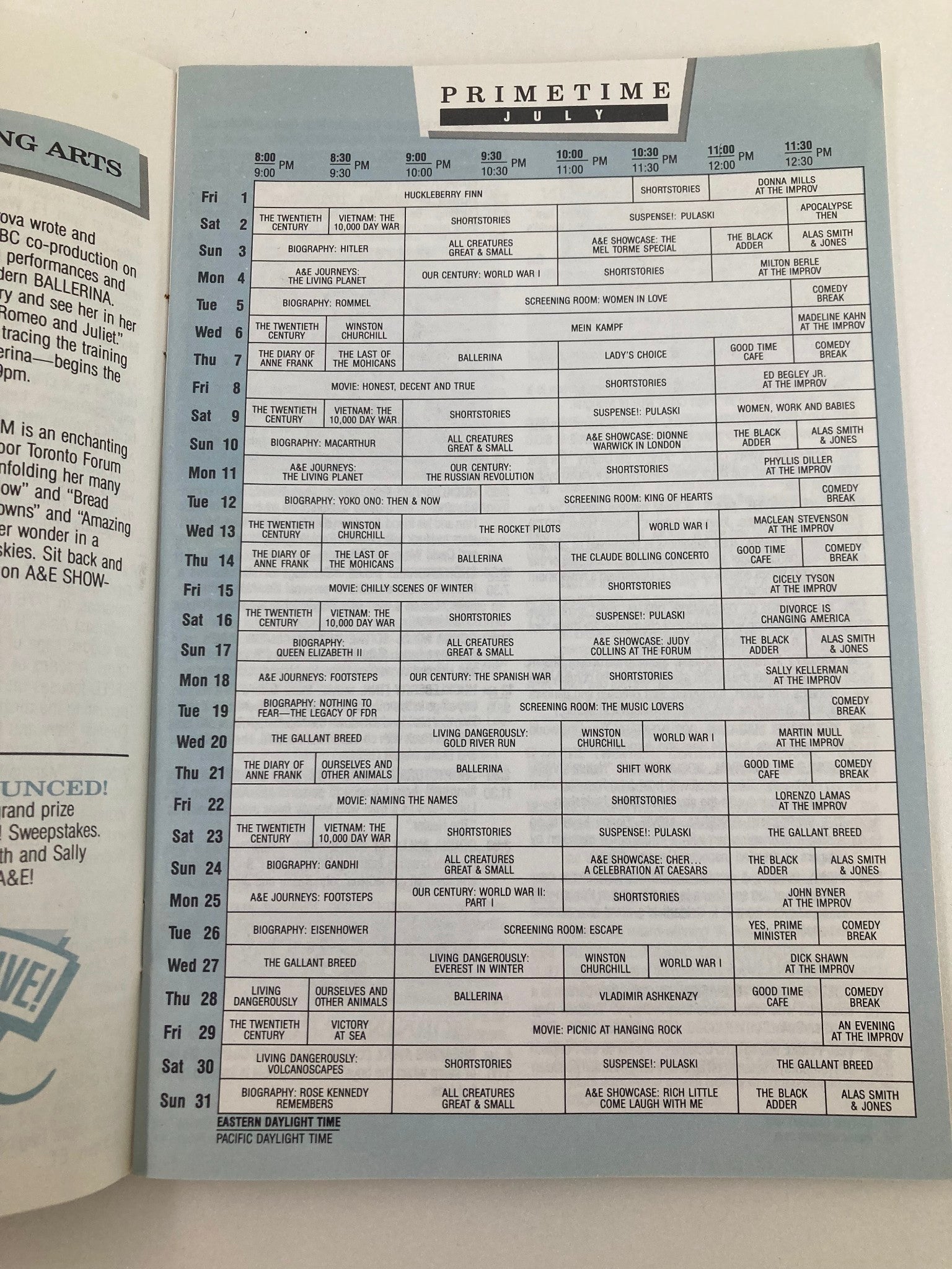 VTG A&E Cable Network Program Guide July 1988 Host Edward Hermann