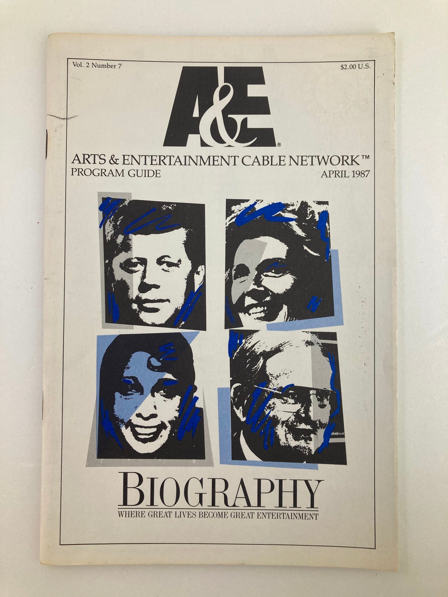 VTG A&E Cable Network Program Guide April 1987 Vol 2 #7 John F. Kennedy