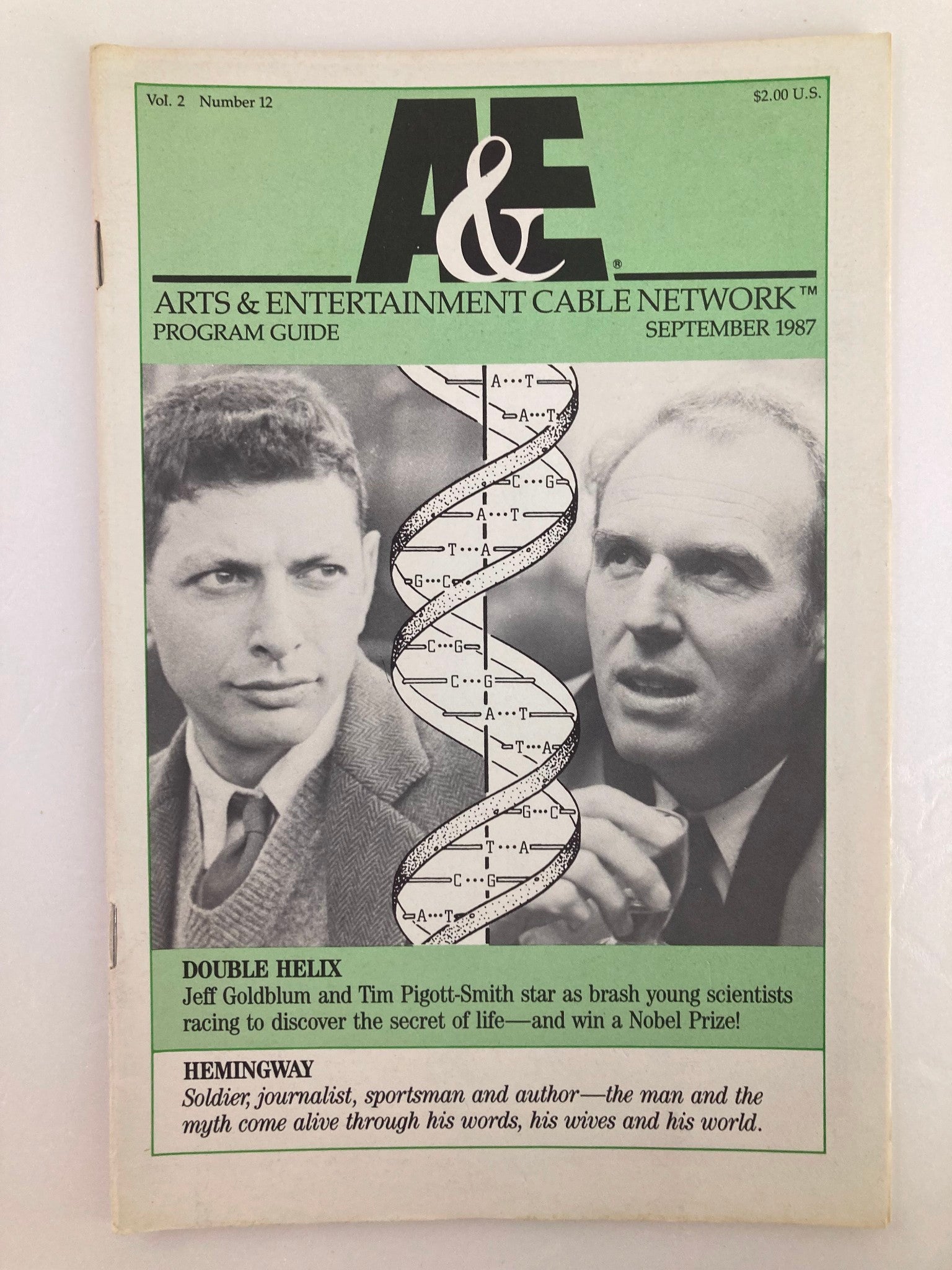 VTG A&E Cable Network Program Guide September 1987 Vol 2 #12 Helix & Hemingway